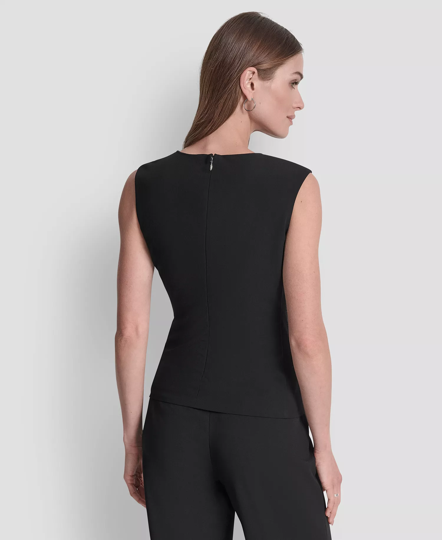 Women's Ruched Side Structured Sleeveless Top - Black - 12