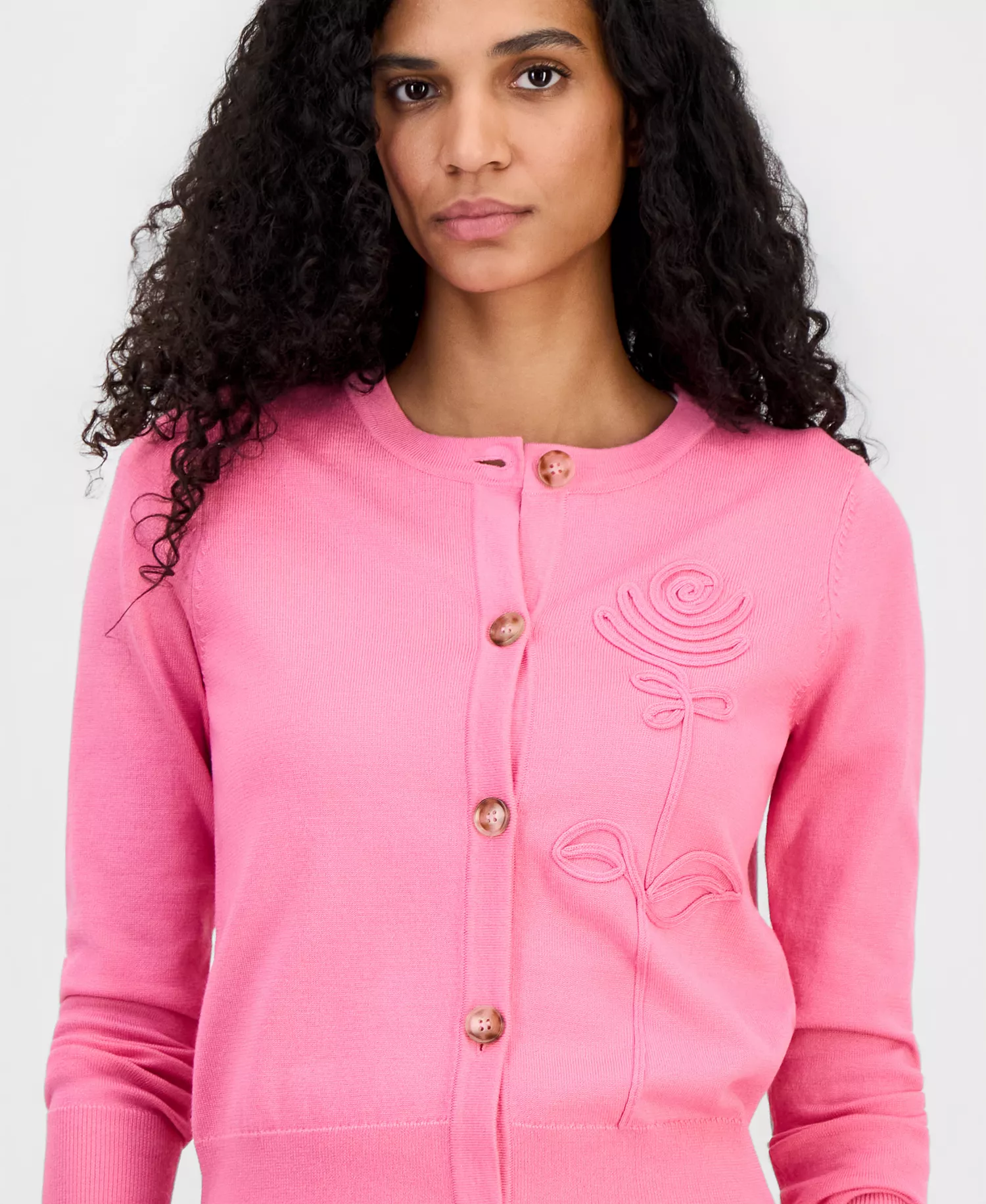 Women's Rose-Soutache Cardigan - Parisian Pink - L