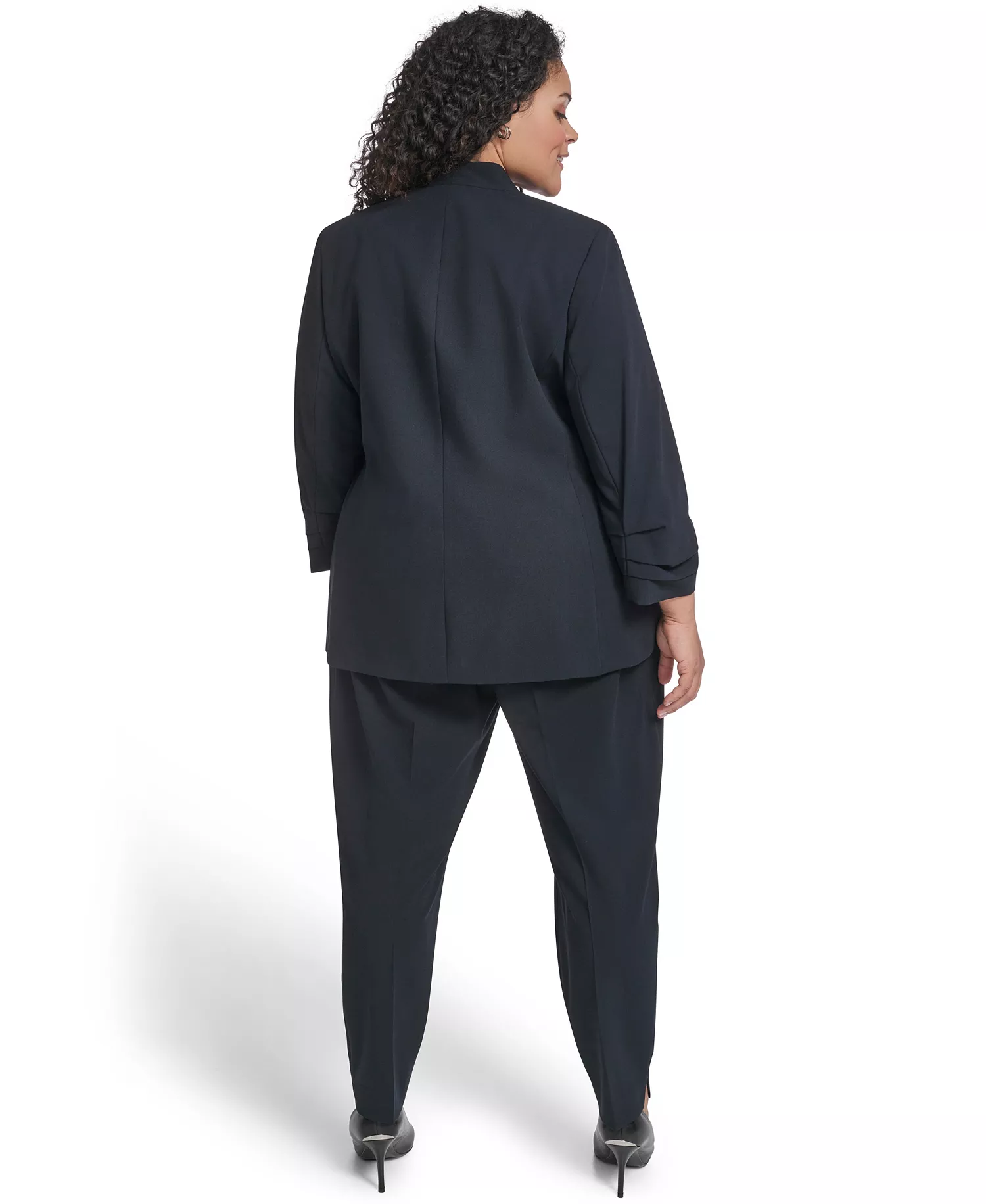 Plus Size Collarless One Button Jacket - Navy - 14W