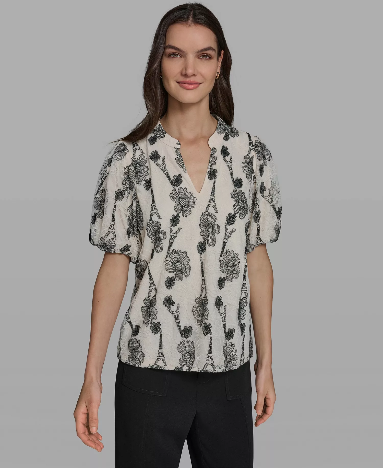 Women's Popover Paris Lace Short-Sleeve Top - Bisque - L