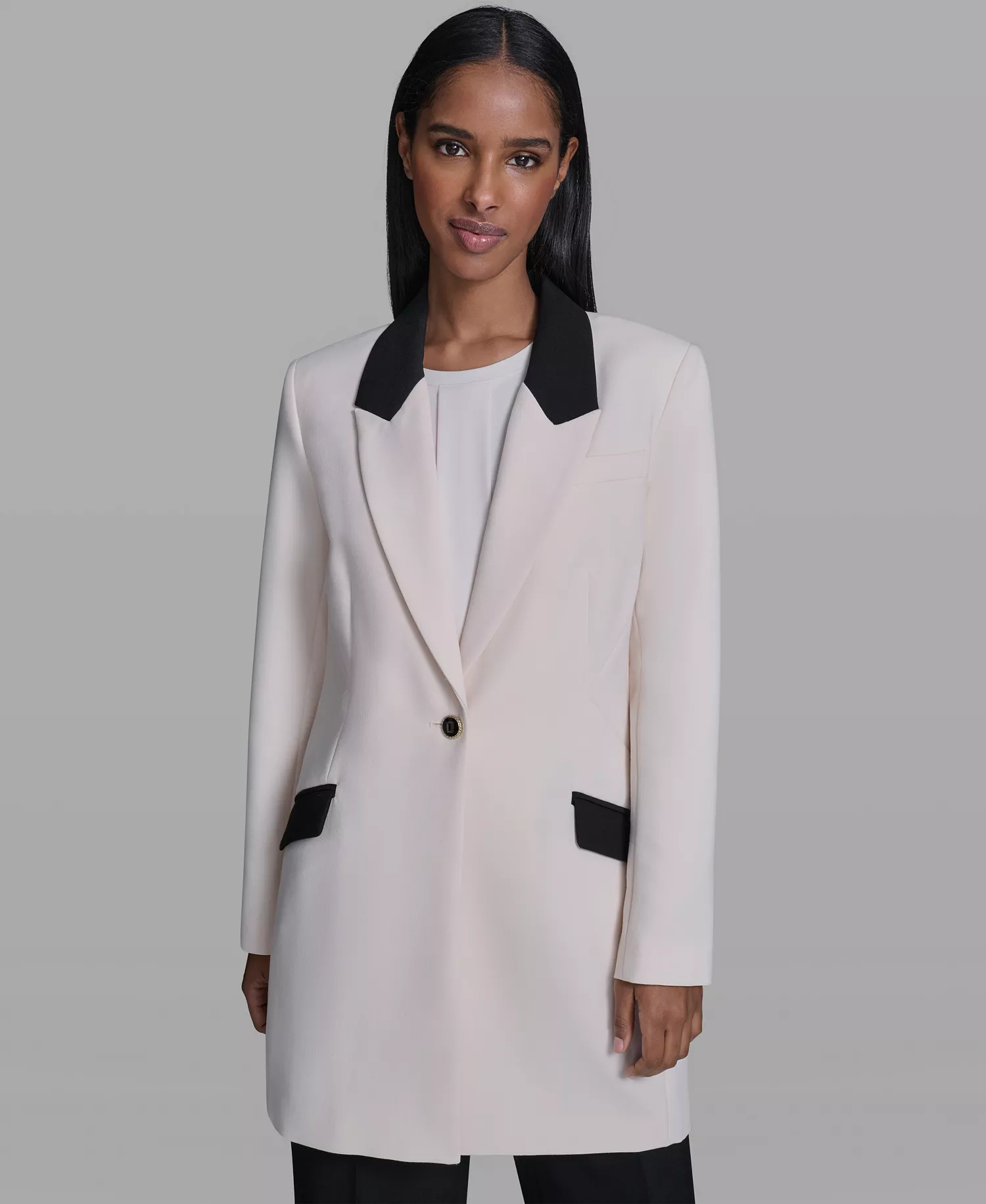 Women's Notch Lapel Collar Jacket - Bisque/Black - 0