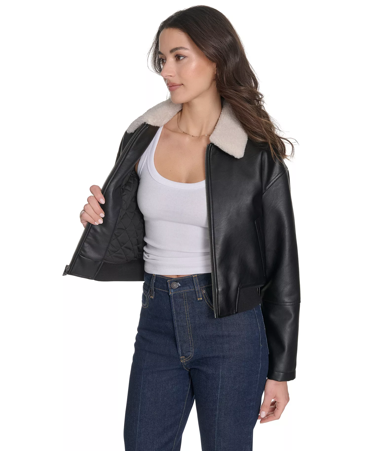 Women's Sherpa Collar Bomber Jacket - Black - L