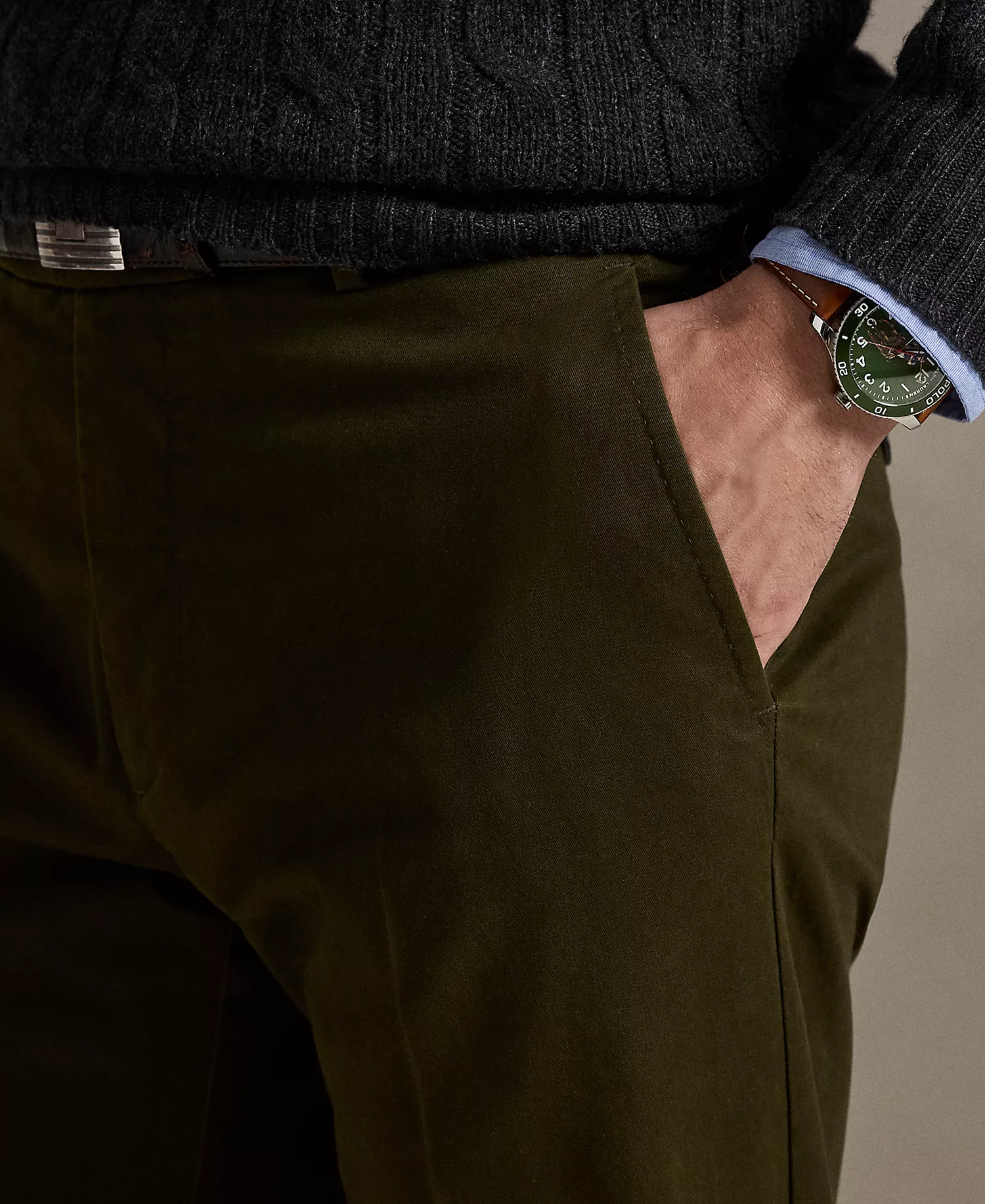 Men's Stretch Chino Suit Trousers - Dark Loden - 30x30