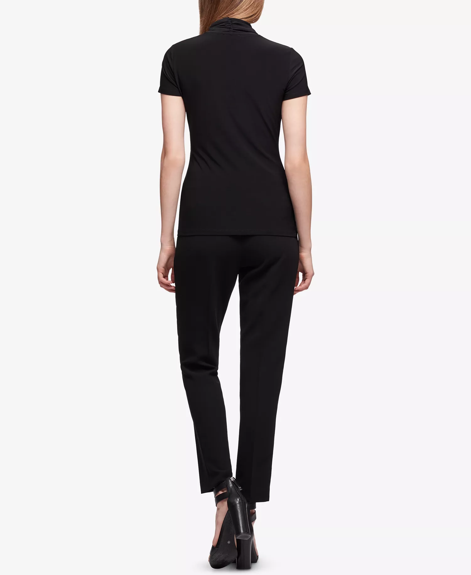 Petite Draped Surplice Blouse, Created for Macy's - Black - PL