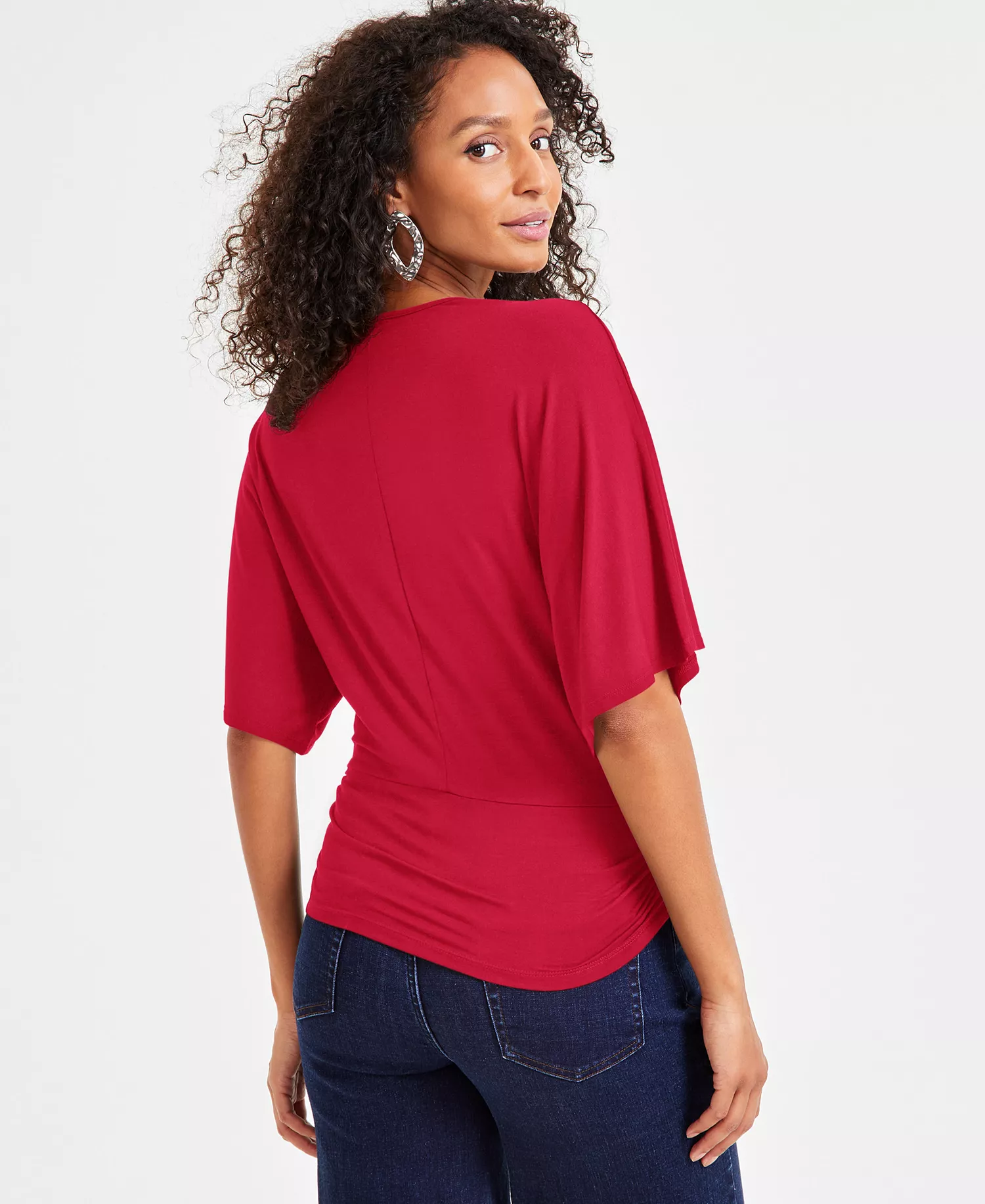 Women's V-Neck Dolman-Sleeve Top, Exclusively at Macy's  - Bright Crimson - L