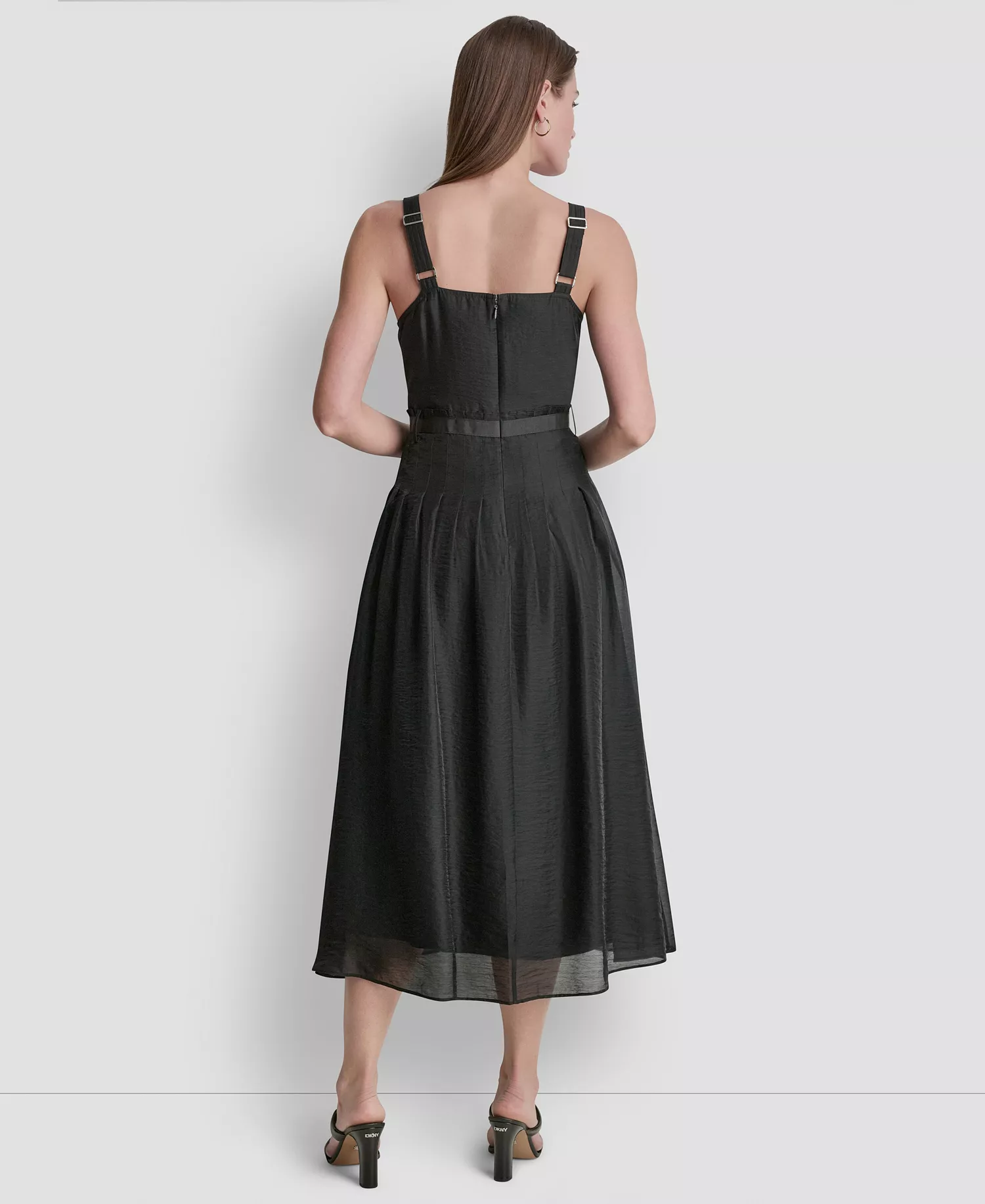 Women's Square Neck Sleeveless Midi Dress - Black - L