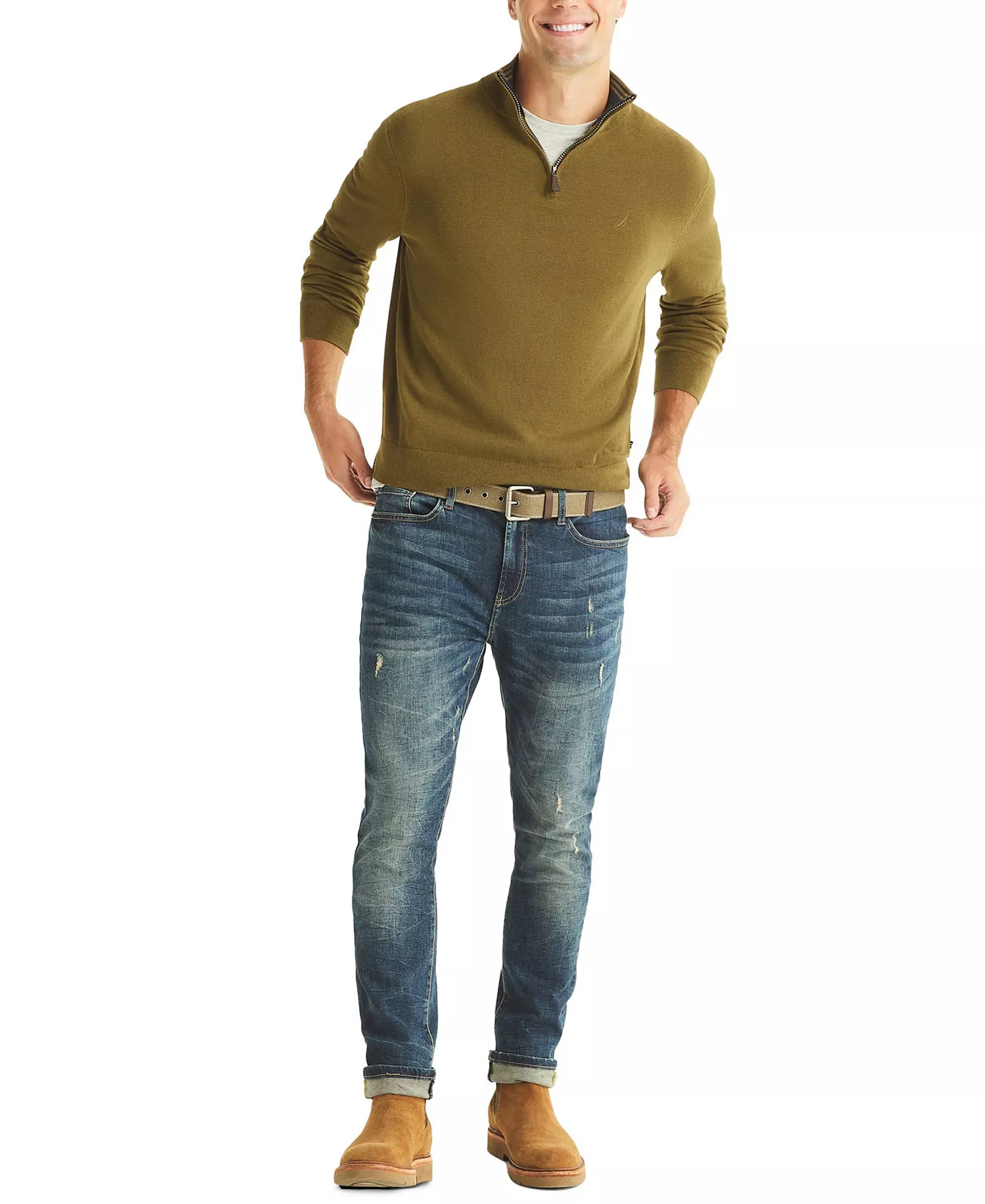 Men's Navtech Classic-Fit Solid Quarter Zip Sweater - Combat Olive - 2XL