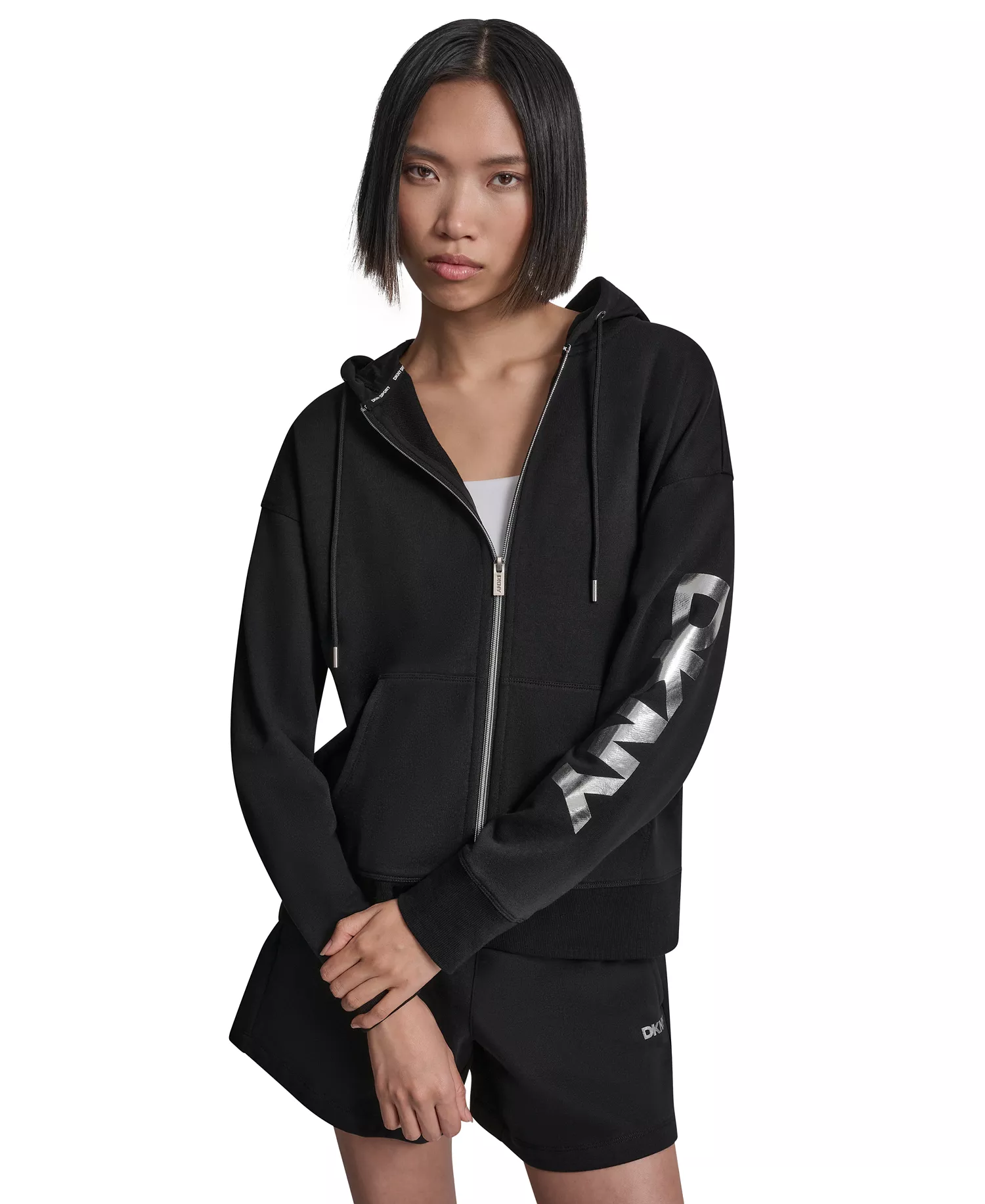 Women's Regular-Fit Full Zip Hoodie - Black/silver - L