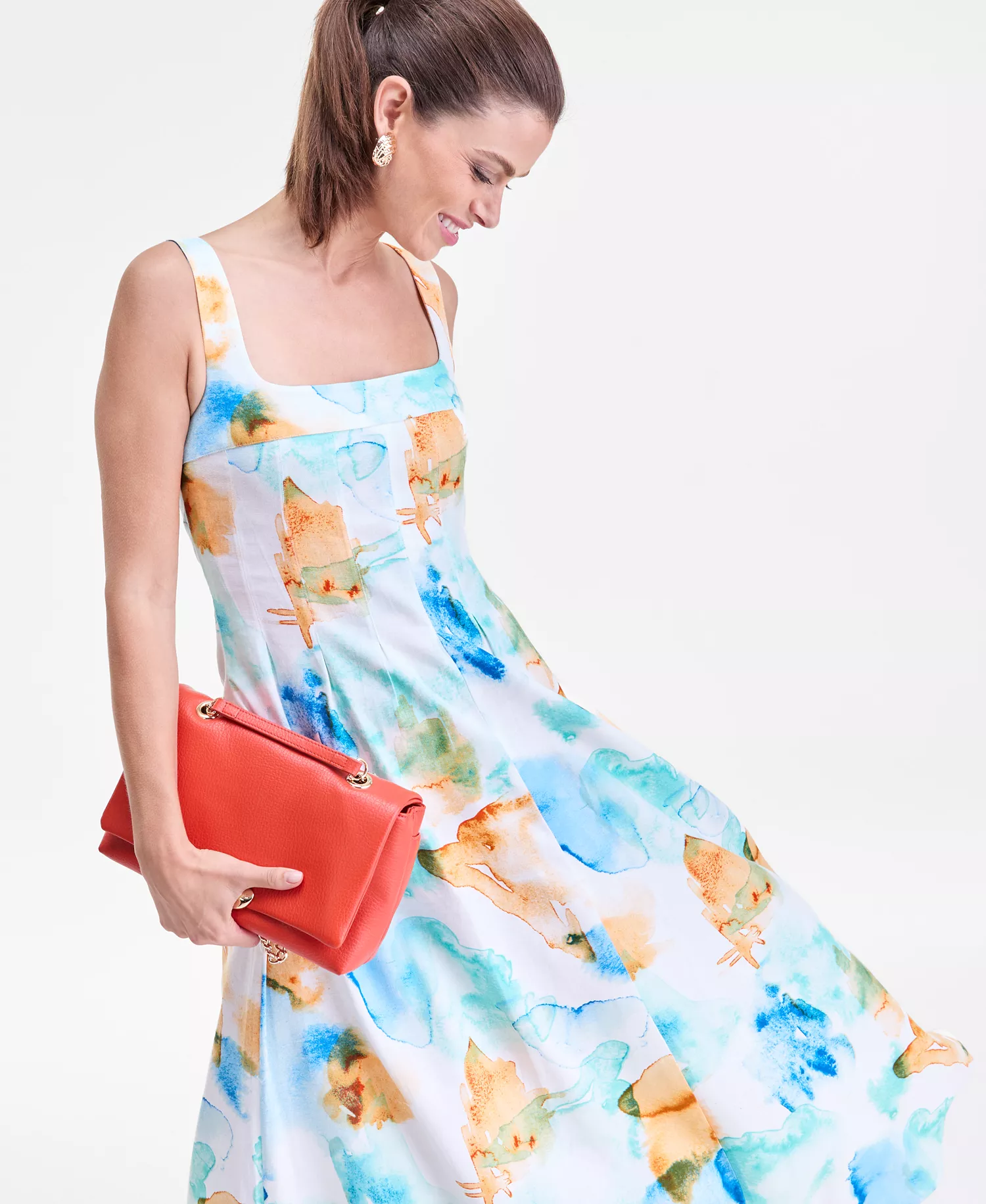 Women's Sleeveless Cotton-Linen Blend Printed Midi Dress, Macy's Exclusive  - Bailey Abstract Print - L