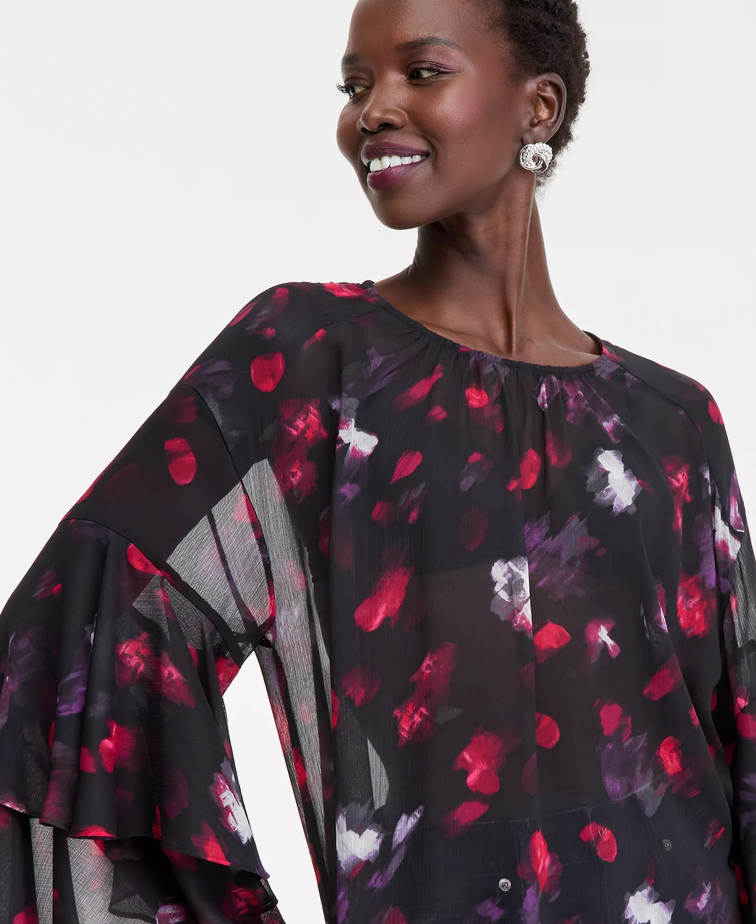 Women's Printed Ruffled Top, Macy's Exclusive - Ava Blooms - L