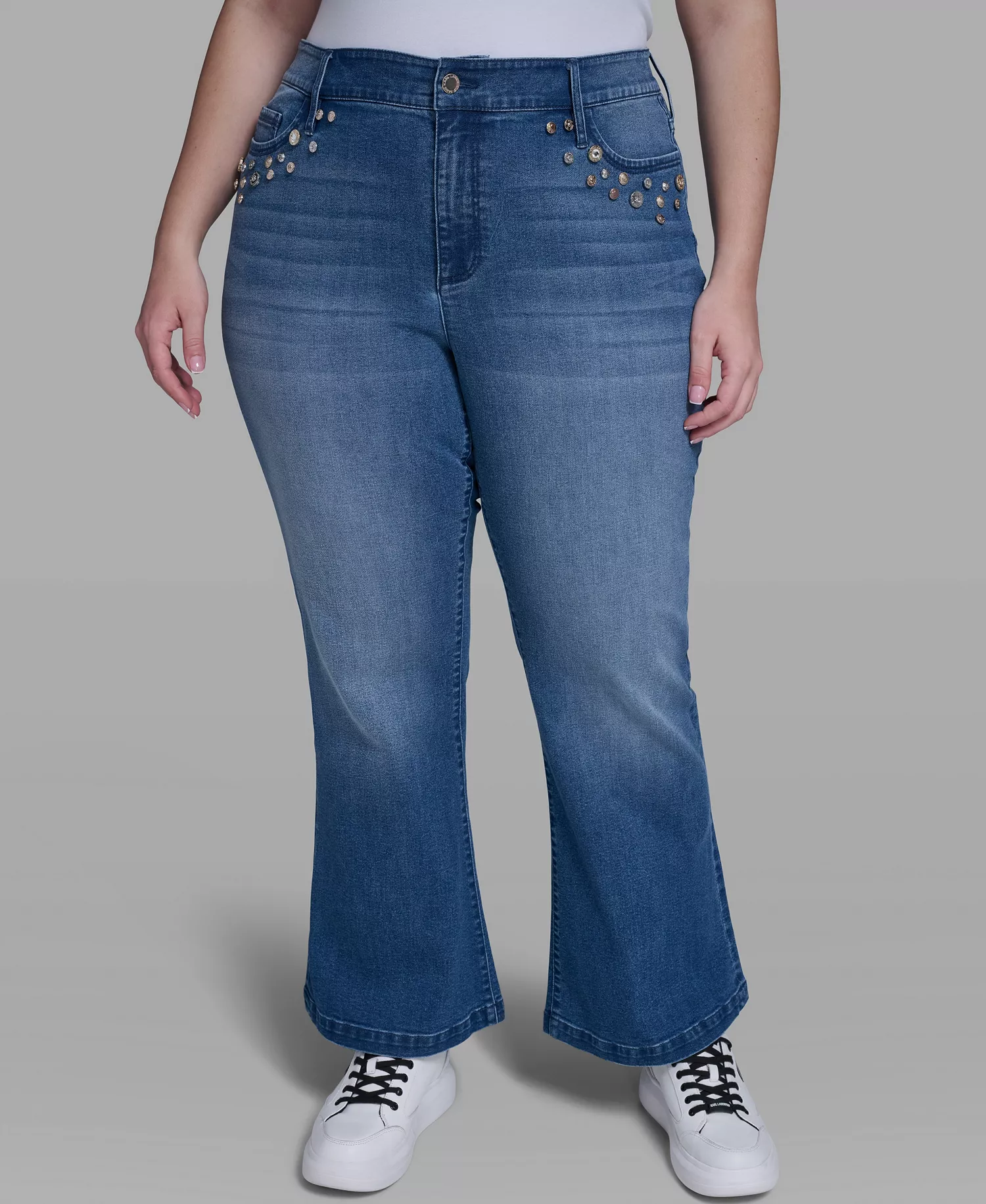 Plus Size Multi Coin Pocket Denim Jeans - Steel Blue - 14W