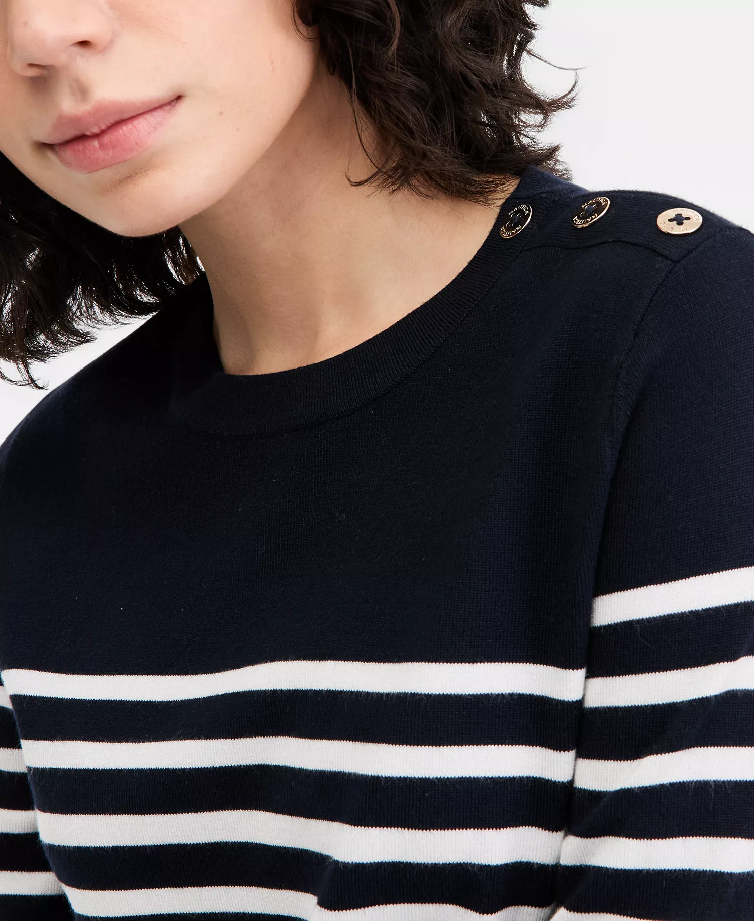 Jeans Women's Elbow-Sleeve Button-Trim Sweater - Night Sky/ Bright White - L