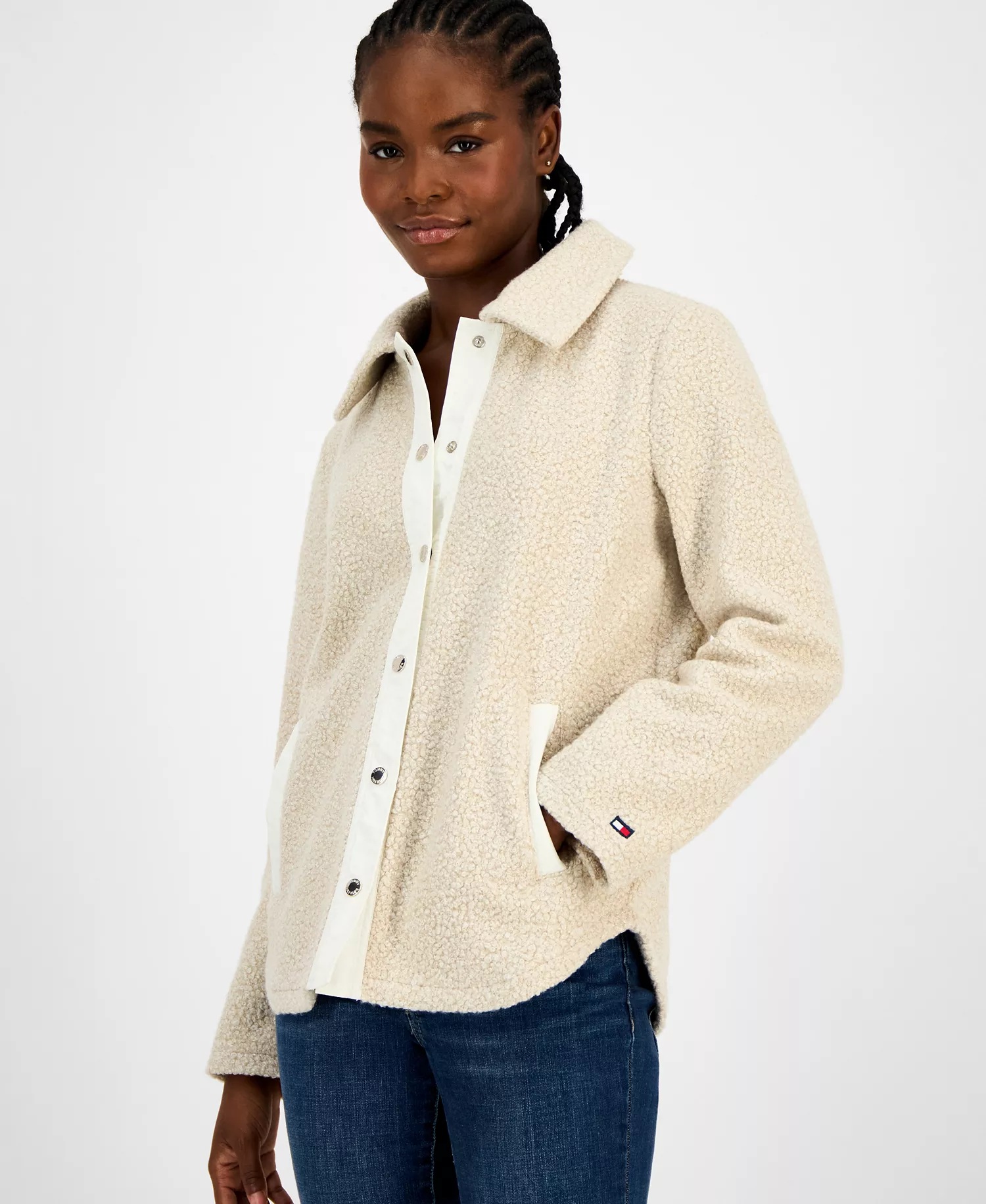 Women's Faux-Sherpa Snap-Front Jacket - Natural - L