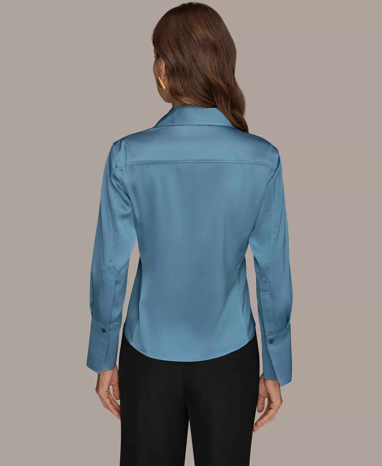 Women's Collared Long-Sleeve Blouse - Washed Indigo - L