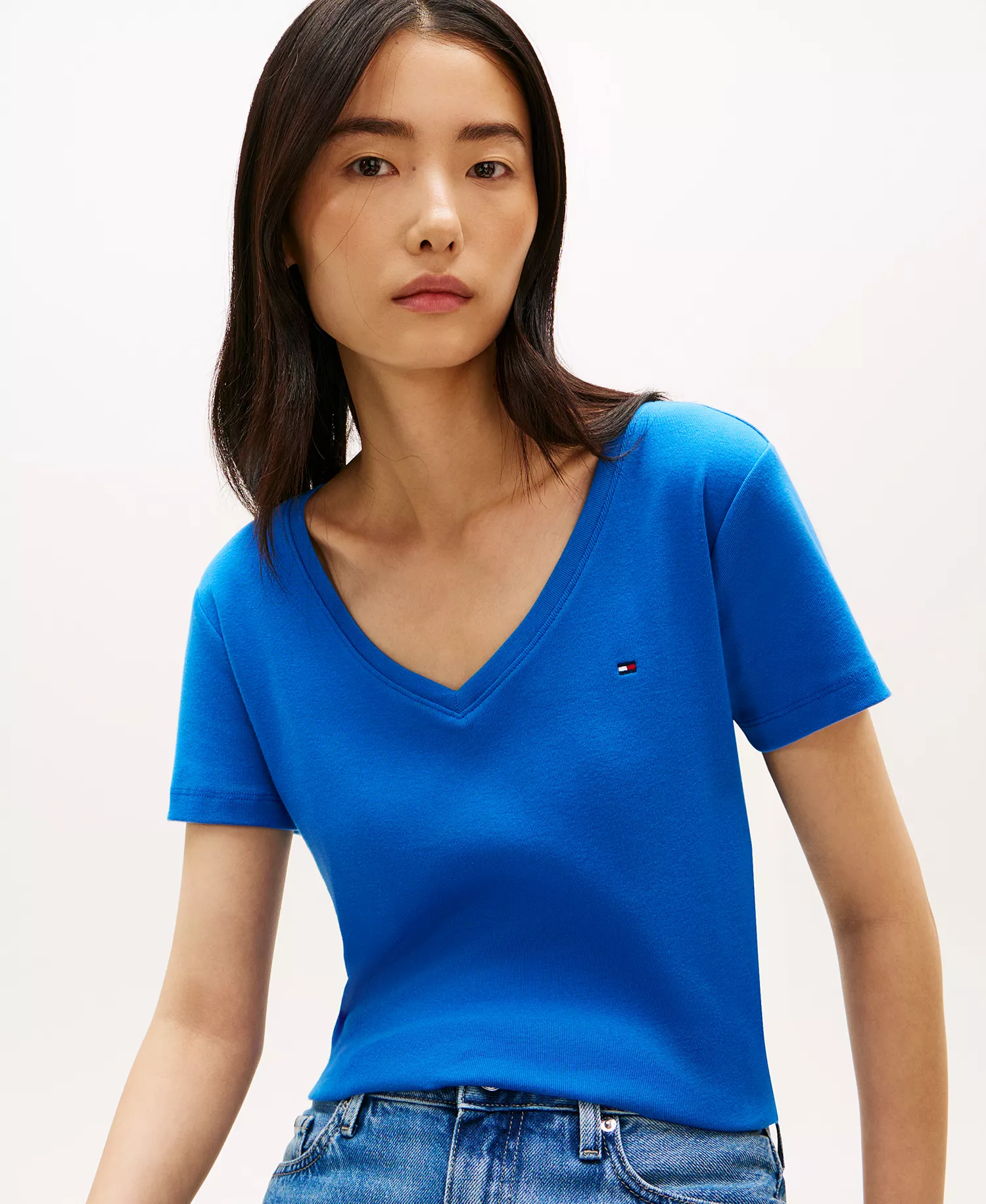 Women's Rib Slim V-Neck Short-Sleeve T-Shirt - Blue Orbit - L