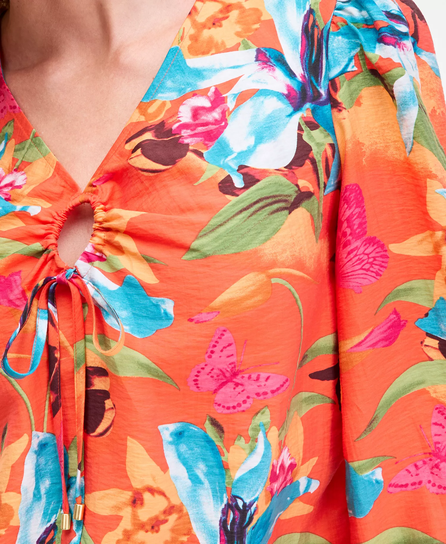 Women's Floral-Print Keyhole Blouse, Macy's Exclusive - Calla Bouq Red - L