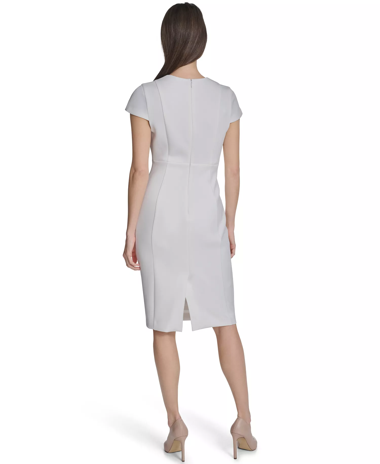 Women's Side Ruched V-Neck Midi Dress - Cream - 10