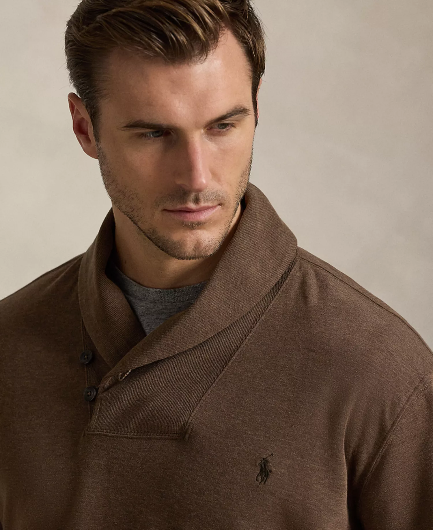 Men's Big & Tall Luxury Jersey Shawl-Collar Pullover Sweater - Nutmeg Brown Heather - 2LT