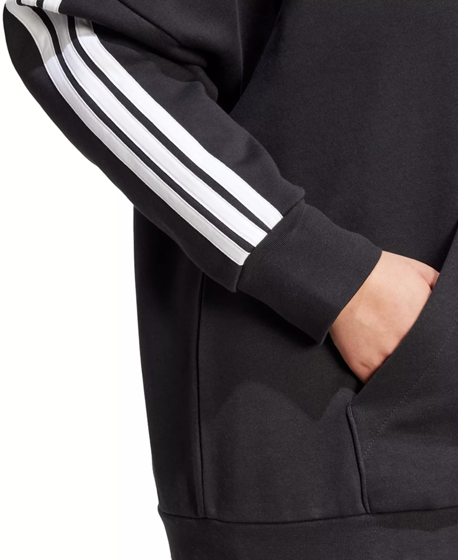Plus Size Essentials 3-Stripes Full-Zip Fleece Hoodie - Black - 1X