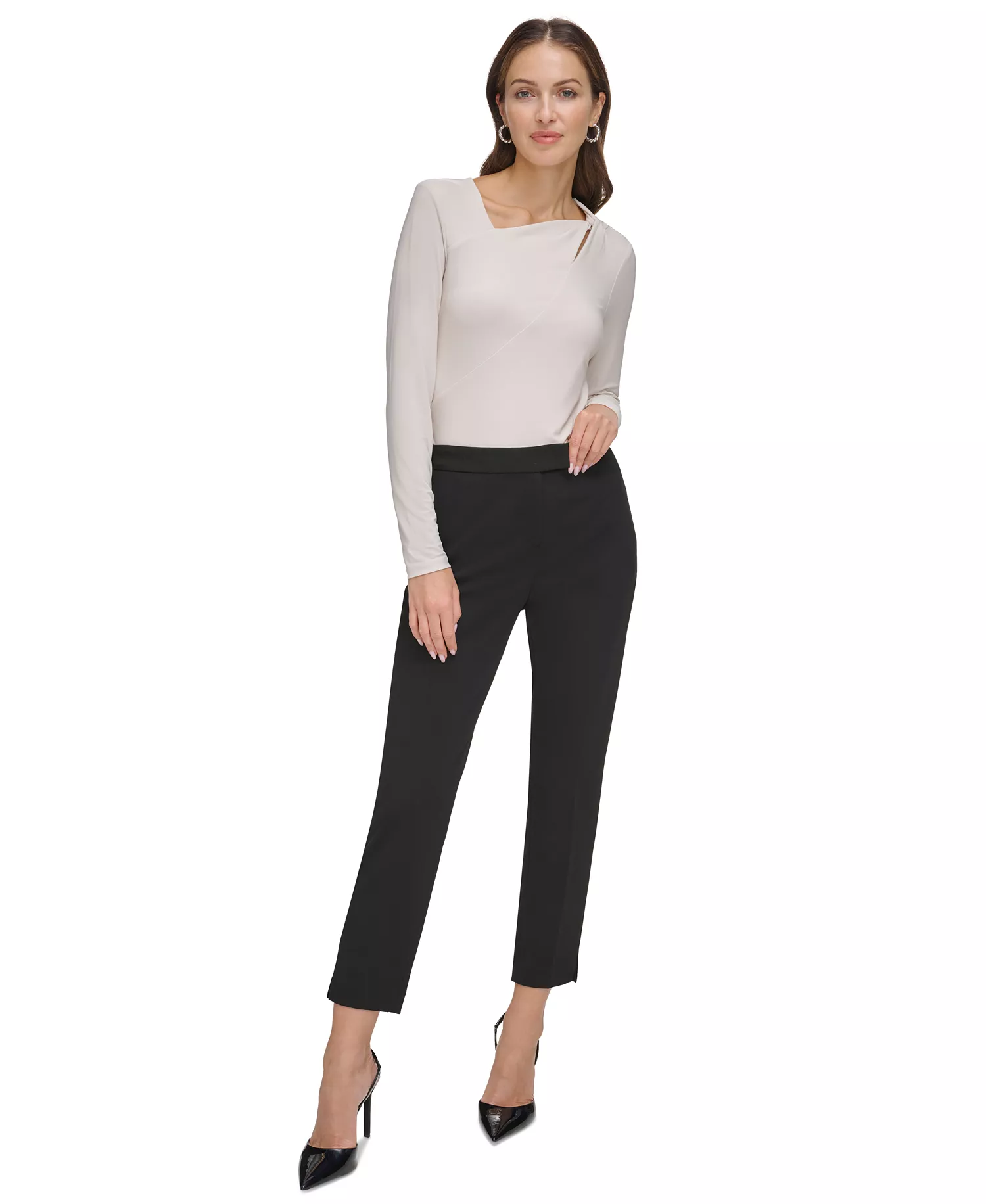 Open Front Jacket & Slim Leg Ankle Pants Suit Separates - Black - 0