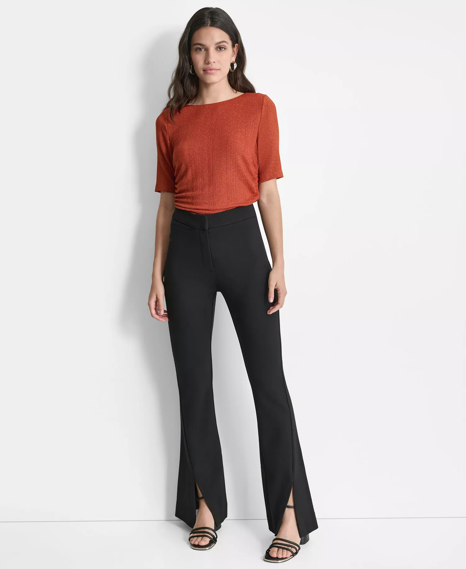 Women's Mid Rise Split-Cuff Flare Leg Pants - Black - M