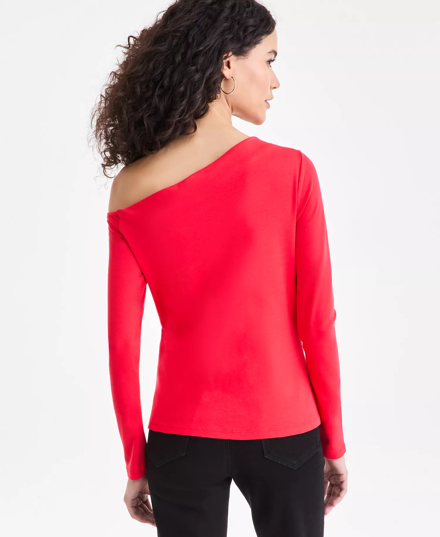 Women's Long Sleeve Off-the-Shoulder Knit Top, Macy's Exclusive - Cherry Flame - L