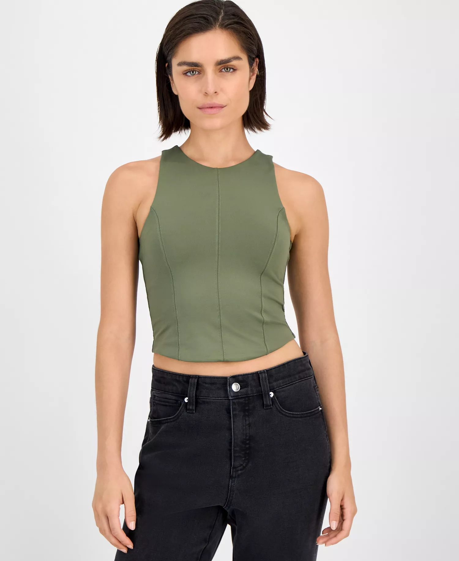 Women's Soft-Seam Corset Tank Top, Exclusively at Macy's  - Dusty Olive - XXS