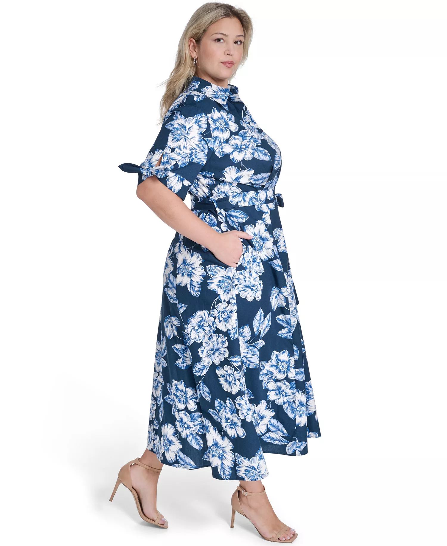 Plus Size Floral-Print Midi Dress - Indigo Multi - 14W