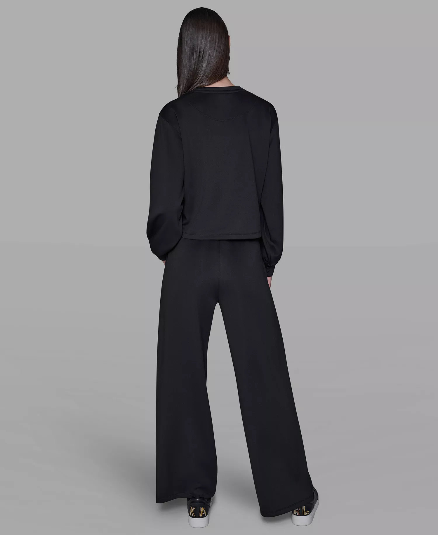 Petite Embroidered Logo Long-Sleeve Sweater - Black - P/L