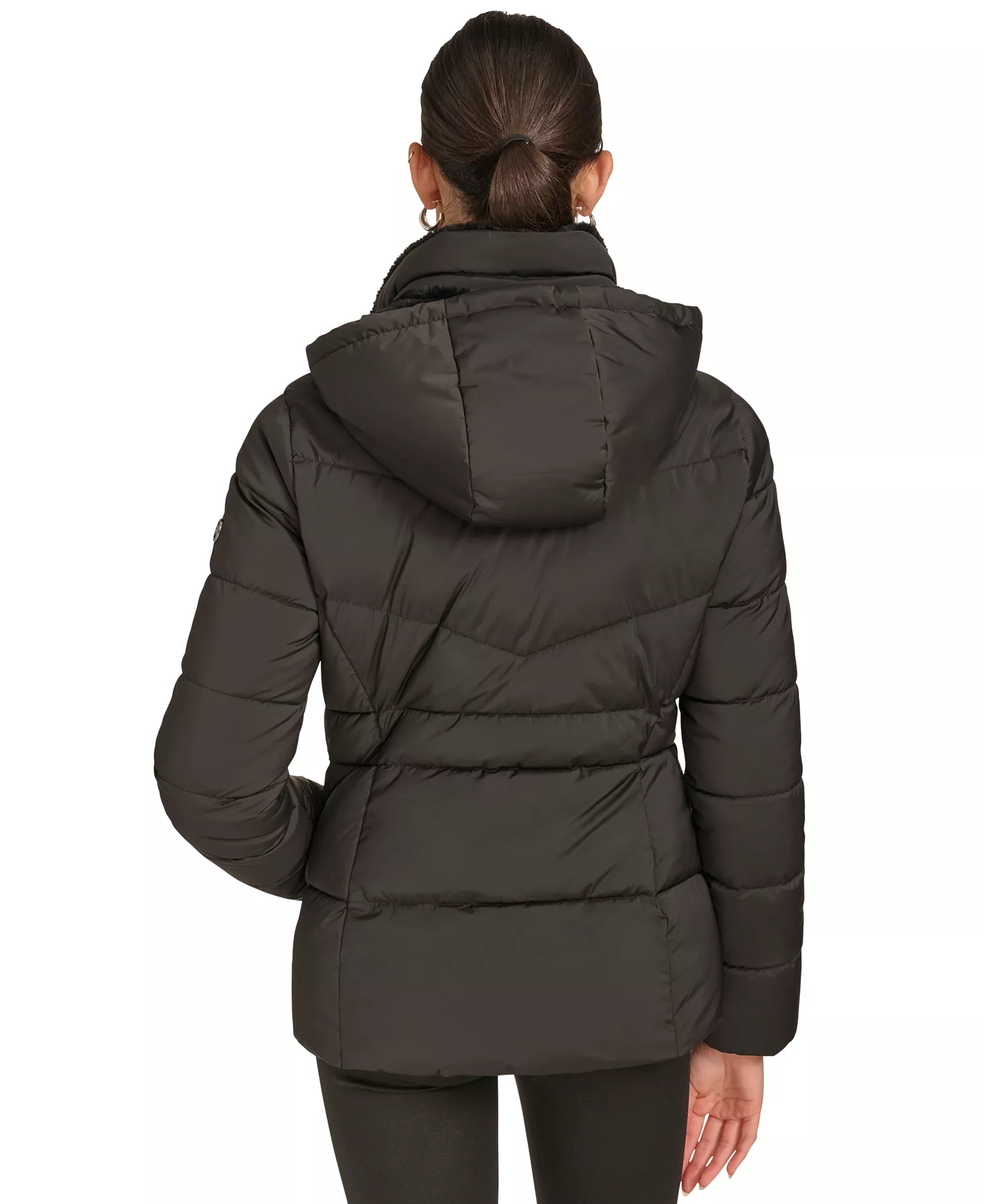 Petite Faux-Fur-Lined Hooded Puffer Coat - Black - PXXL