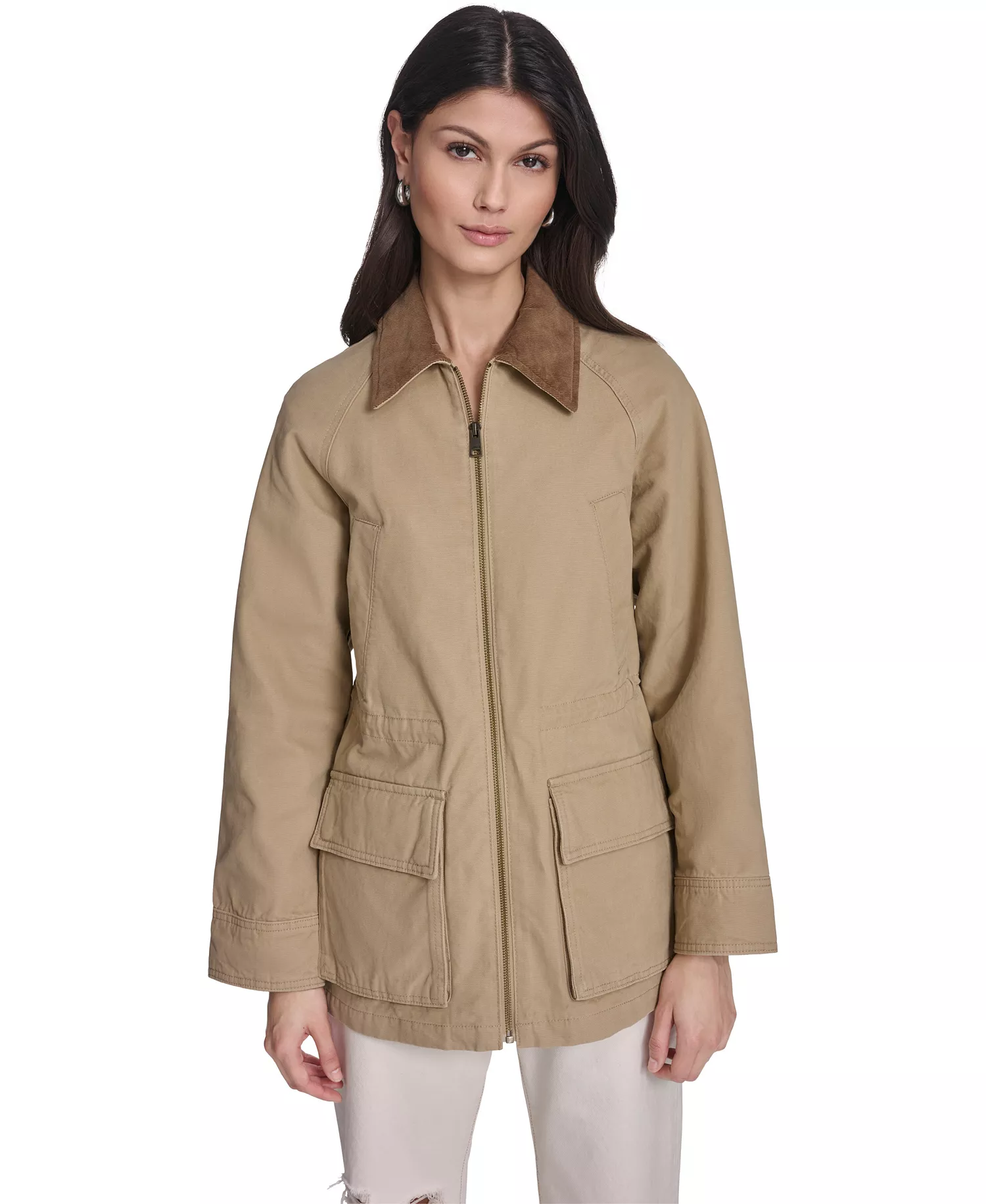 Women's Cinch Waist Barn Jacket - Tan - L
