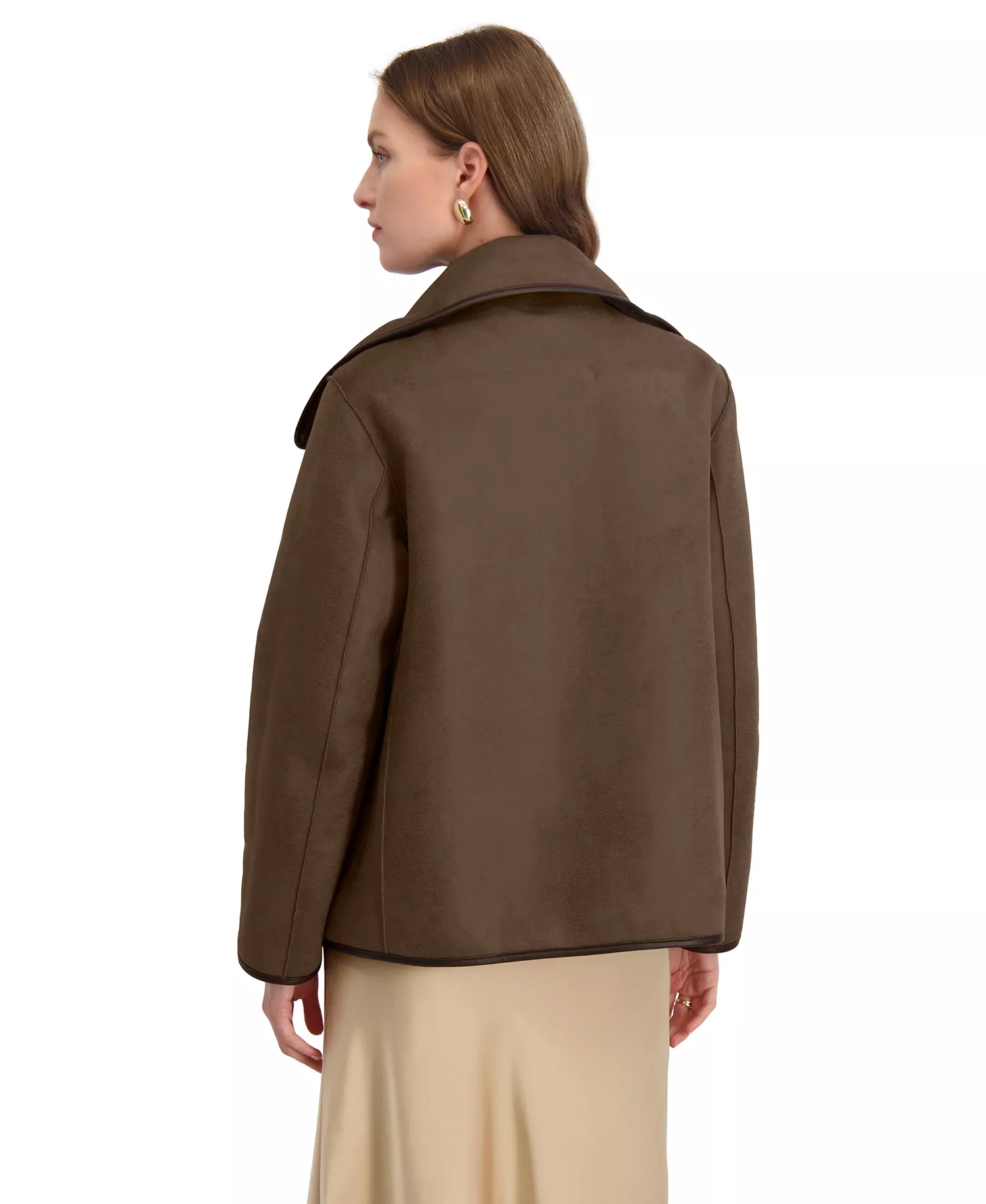 Women's Reversible Faux-Shearling Button-Front Coat - Chocolate - L