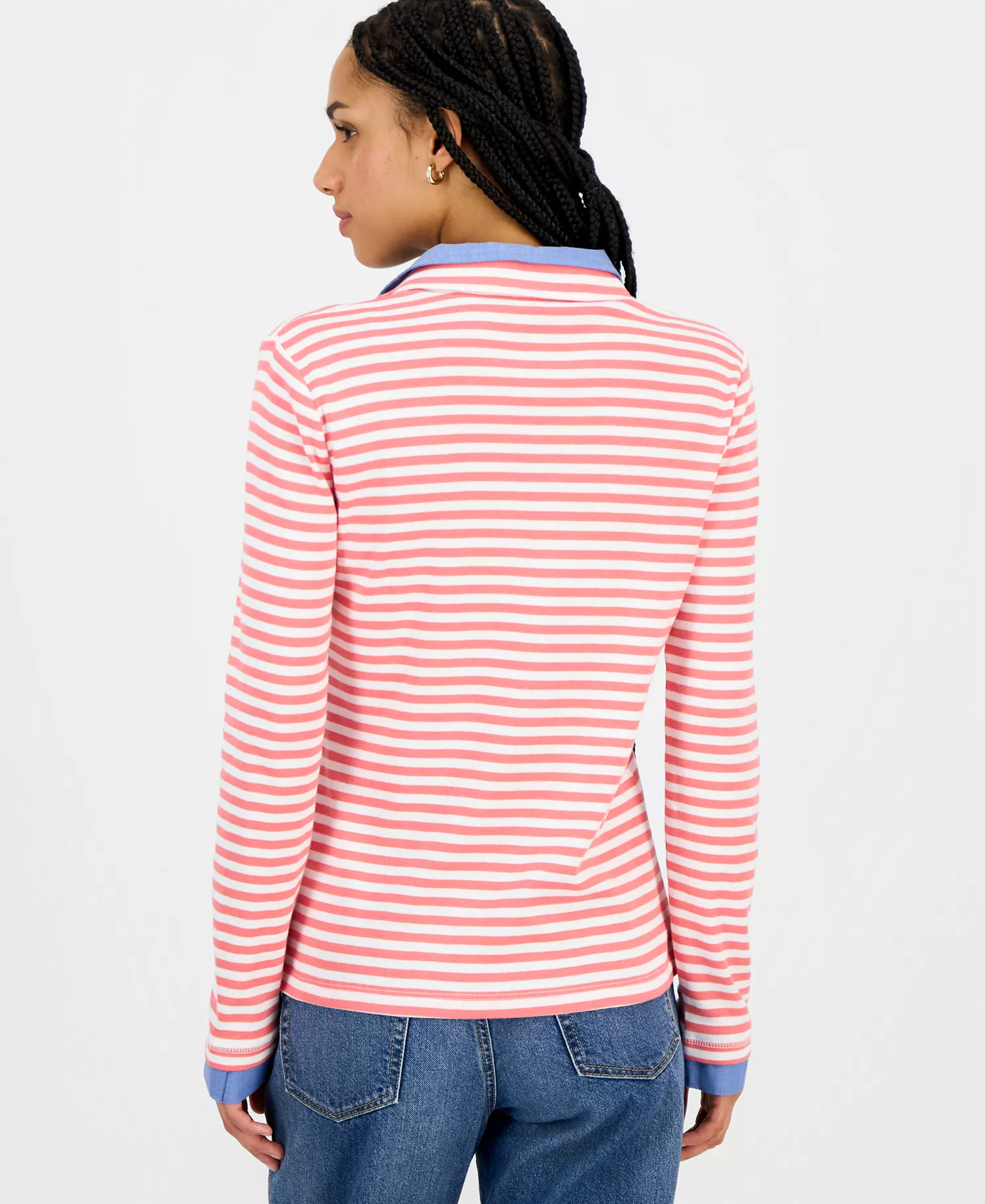 Nautica Women's Striped Double Collar Long Sleeve Cotton Shirt - Coralie Mlt - L