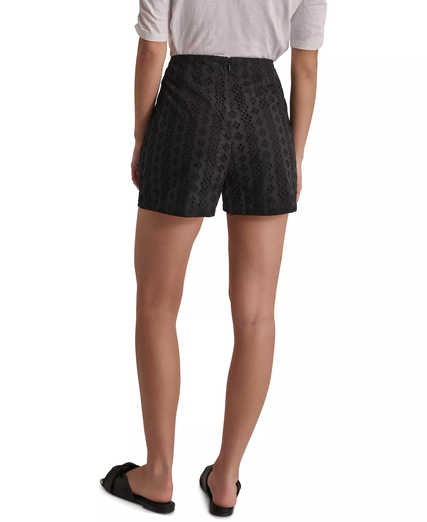 Women's Cotton Eyelet Shorts - Black - 2