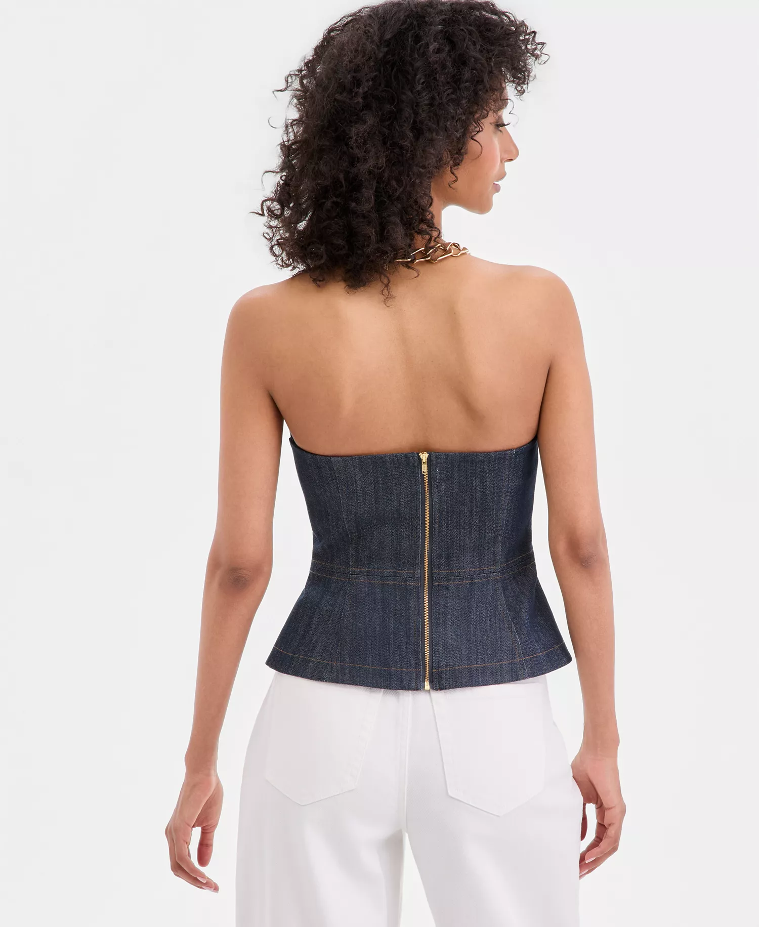 Women's Strapless Denim Peplum Top, Macy's Exclusive - Hudson Wash - 10