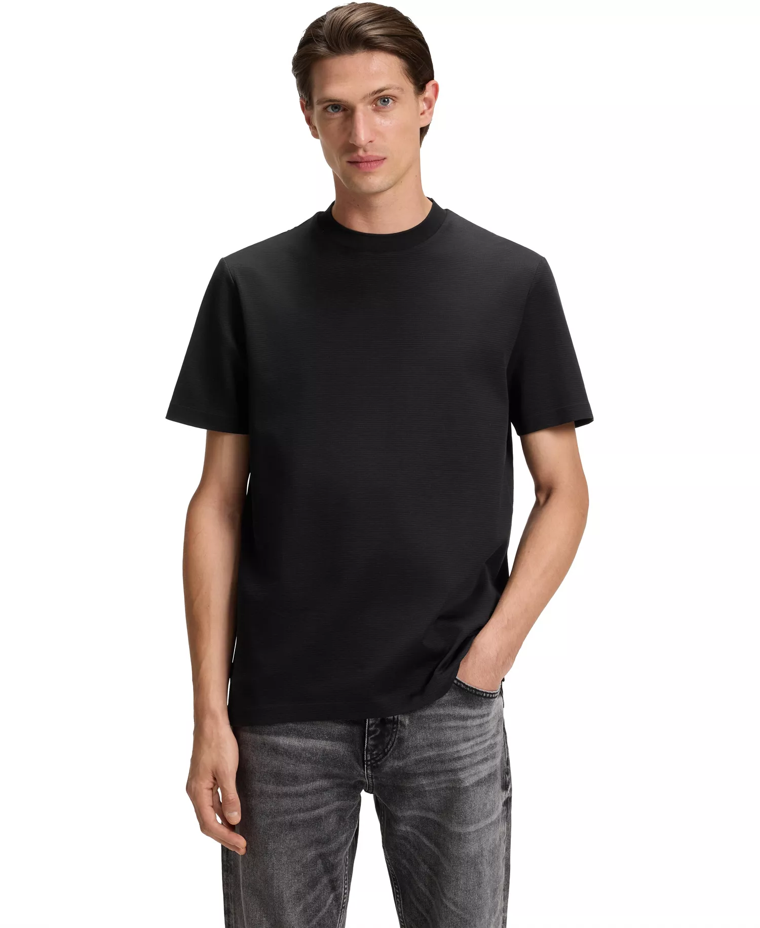 Men's Micro Pattern Mercerized-Cotton T-Shirt - Black - 2XL