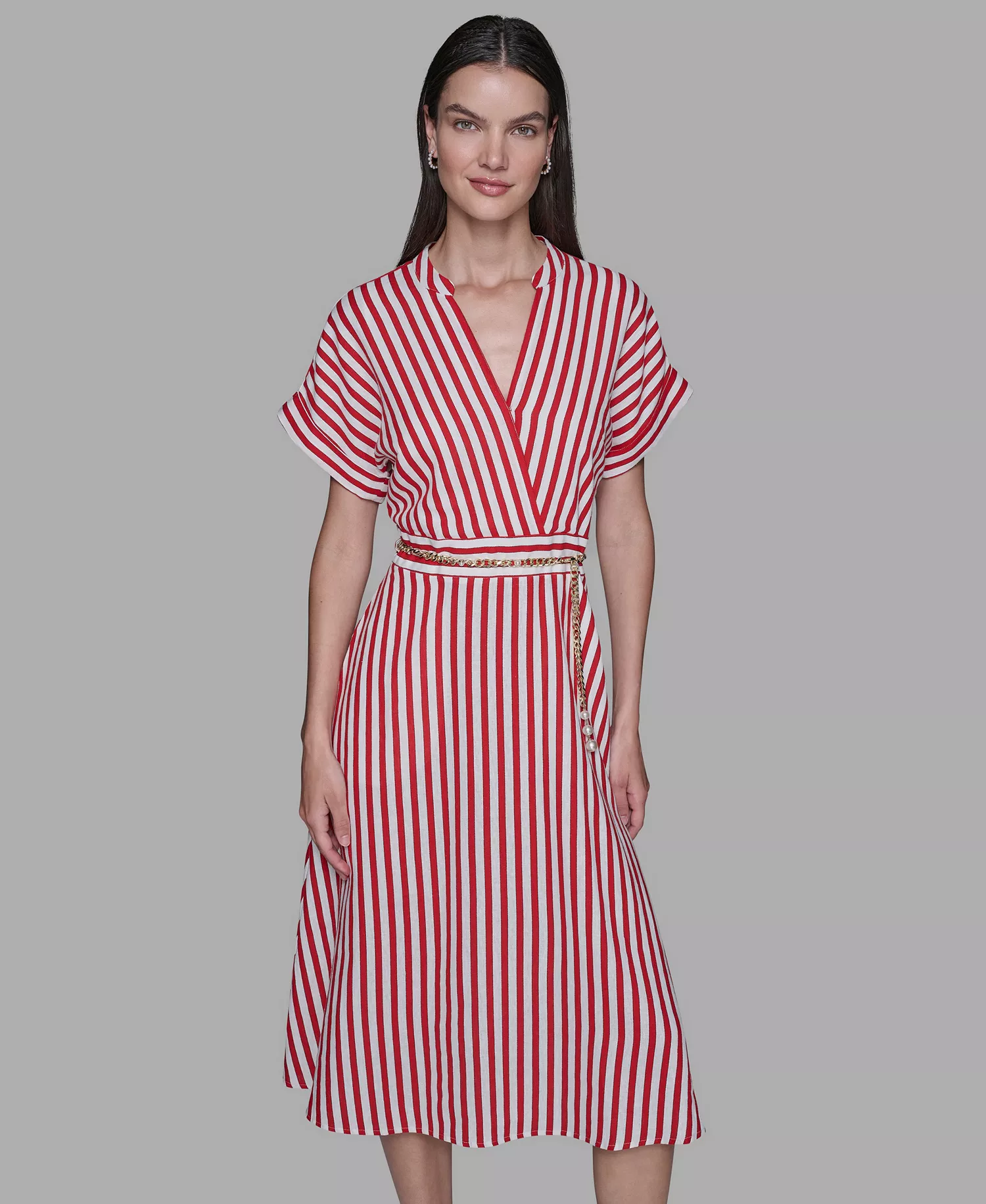 Women's Printed Midi Dress - Fiery Red/Soft White - 0