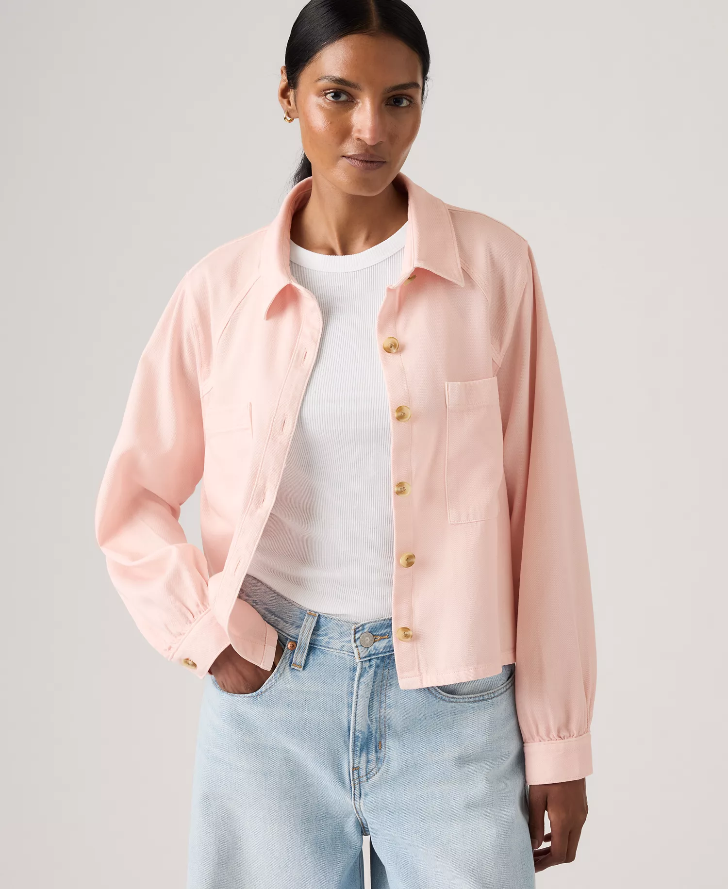 Women's Long-Sleeve Utility Crop Top - Crystal pink - L