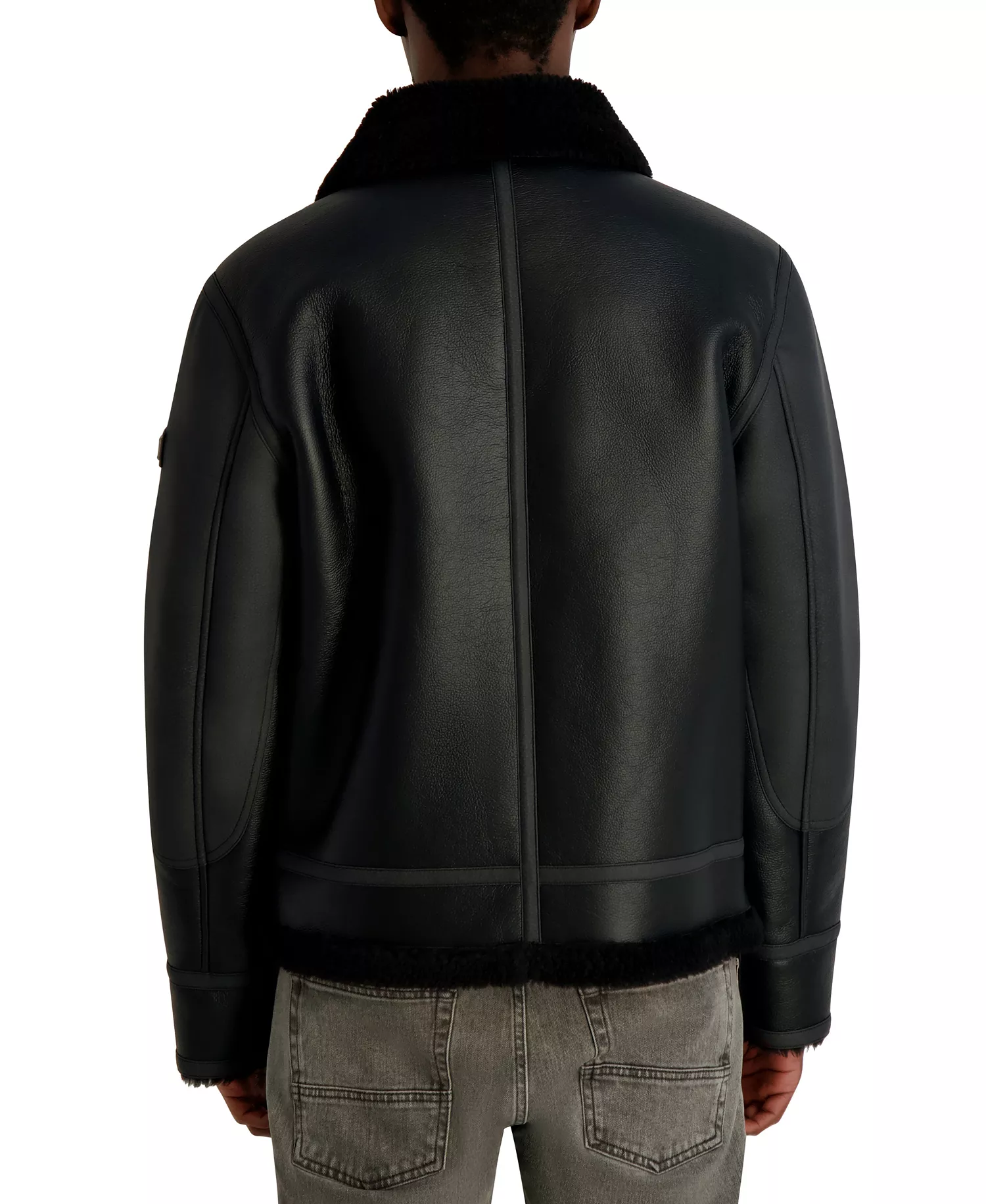 Men's Faux Leather Sherpa Lined Collared Jacket - Black - 2XL