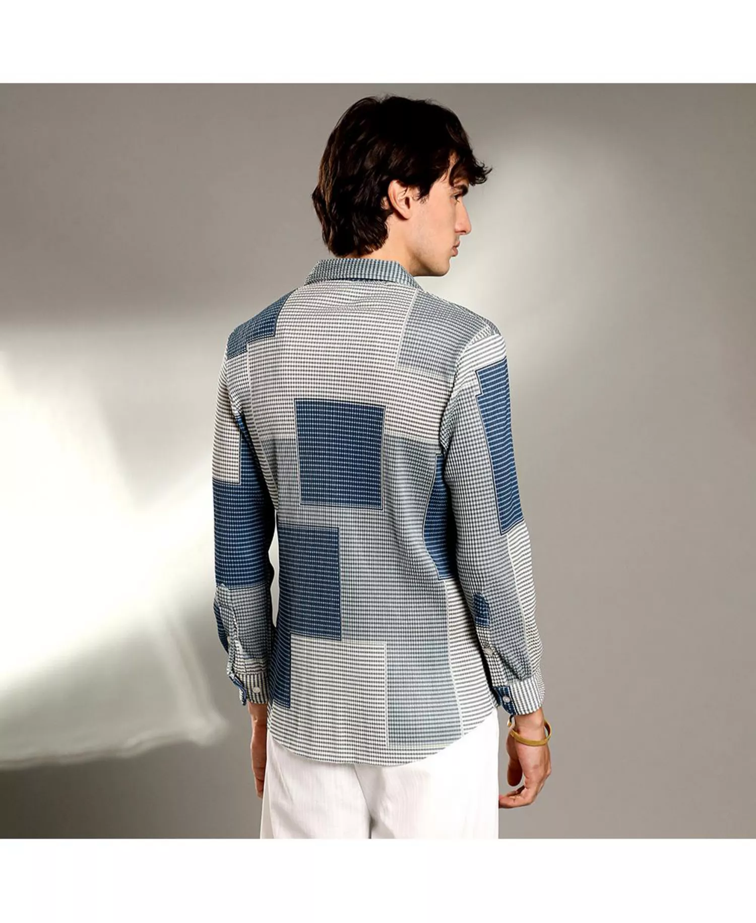Men's Cloud Grey & Lapis Blue Retro-Pleat Shirt - Blue - L