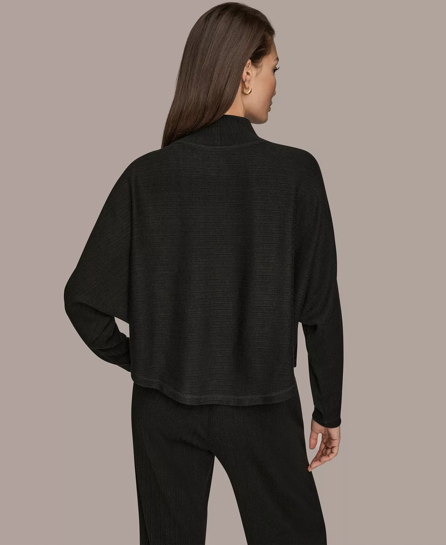 Women's Brushed Rib Dolman Funnel Neck Pullover - Black - L