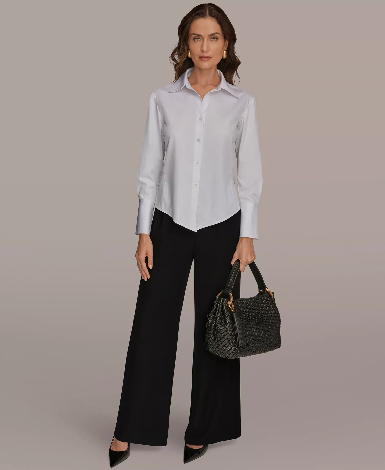 Petite Collared Button-Down Shirt - White - P/L