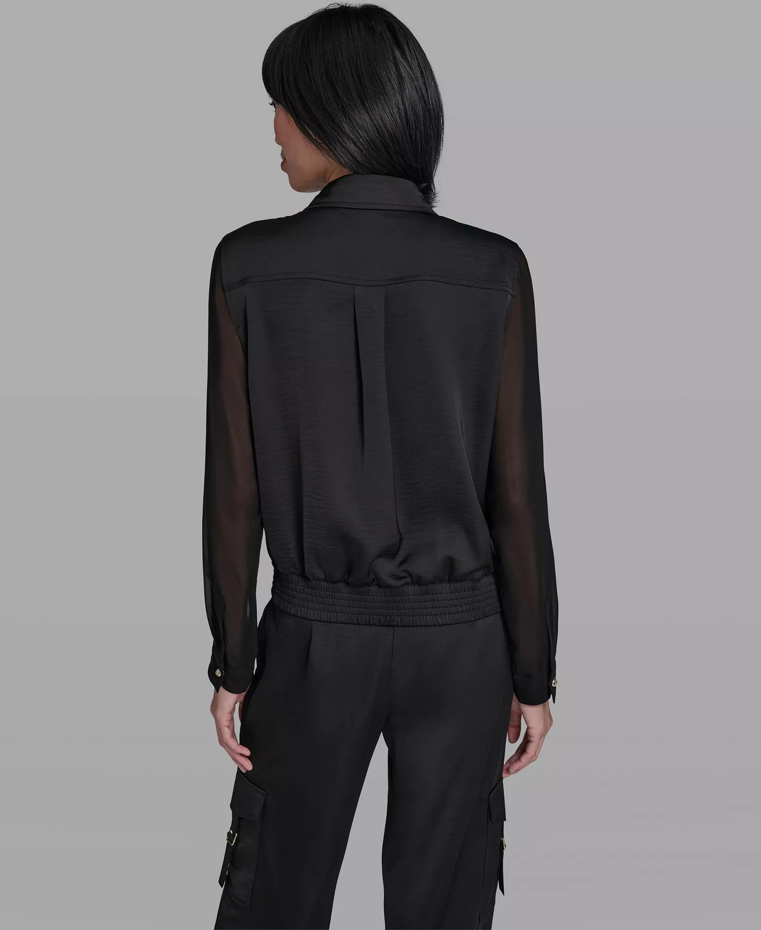 Women's Collared Shacket - Black - L