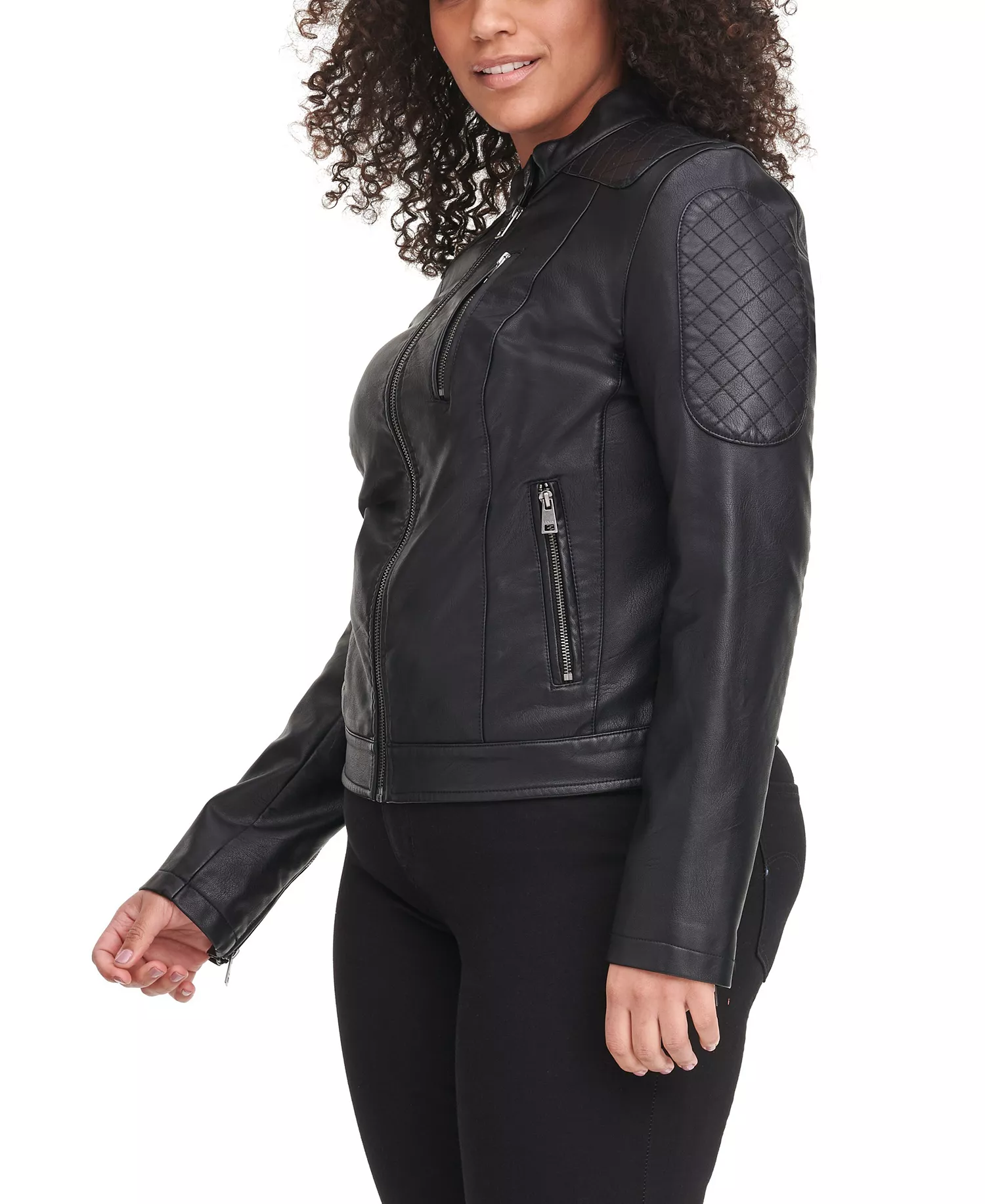 Plus Size Faux Leather Motocross Racer Jacket - Black - 1X