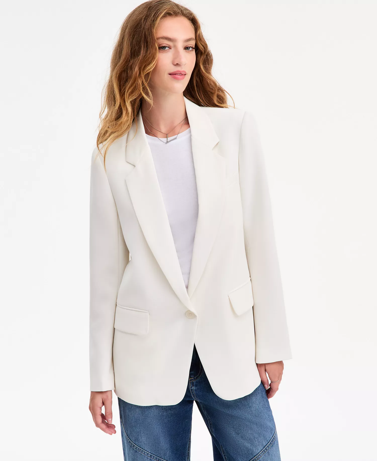 Women's Oversized Crepe Blazer, Macy's Exclusive - Crema - L