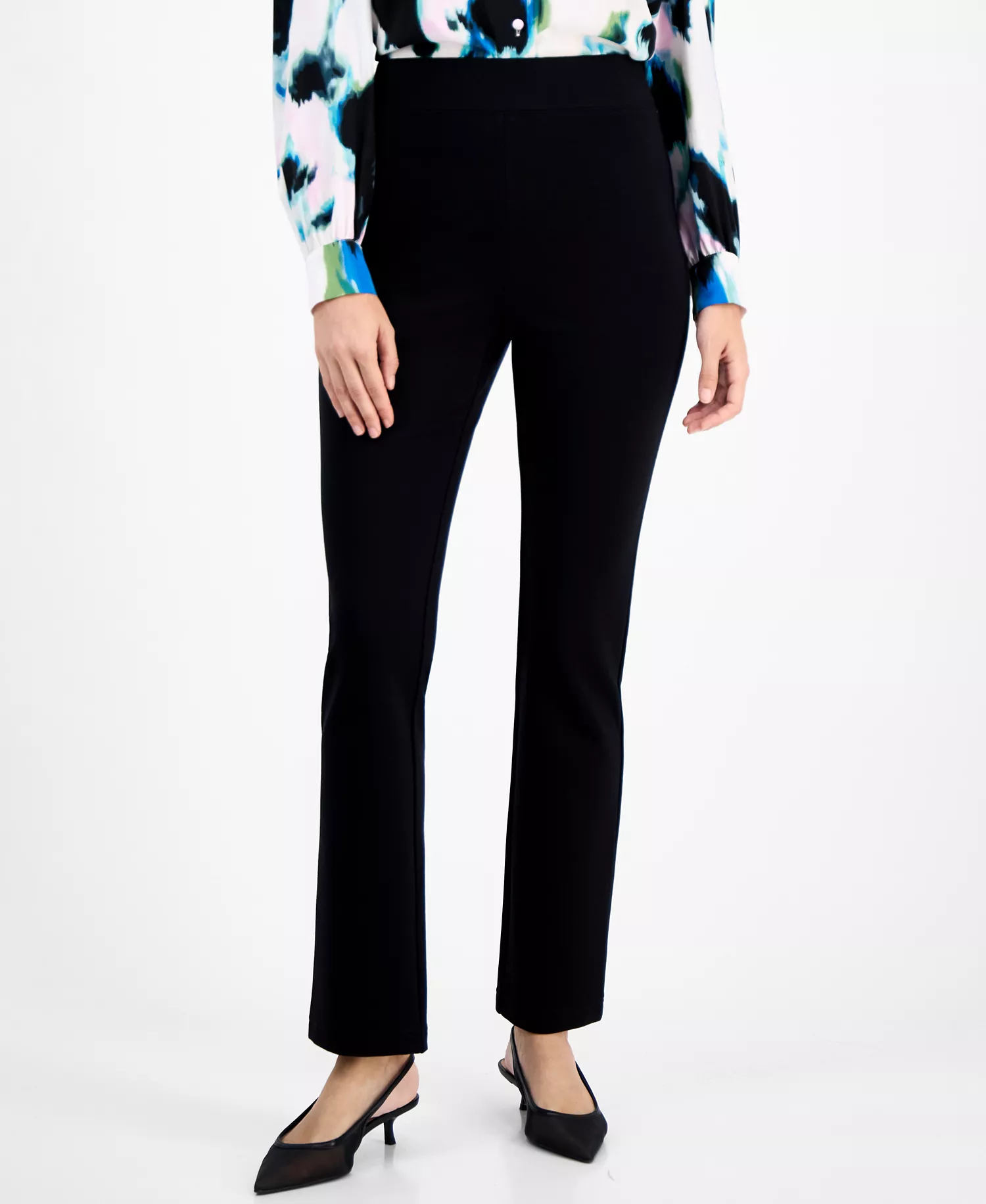 Petite High-Rise Slim Straight-Leg Pants, Macy's Exclusive - Deep Black - P/L