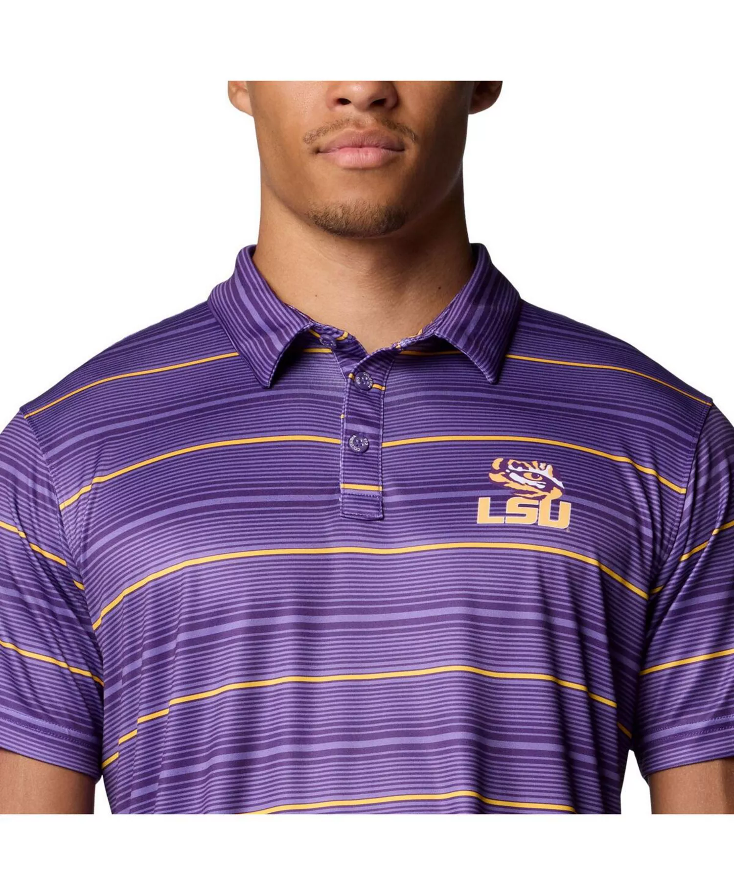 Men's Purple LSU Tigers PFG Super Terminal Tackle Omni-Shade Stripe Polo Shirt - Purple - L