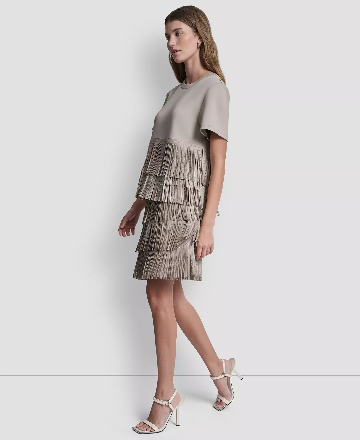 Women's Studded Fringe Short-Sleeve T-Shirt - Pebble - L