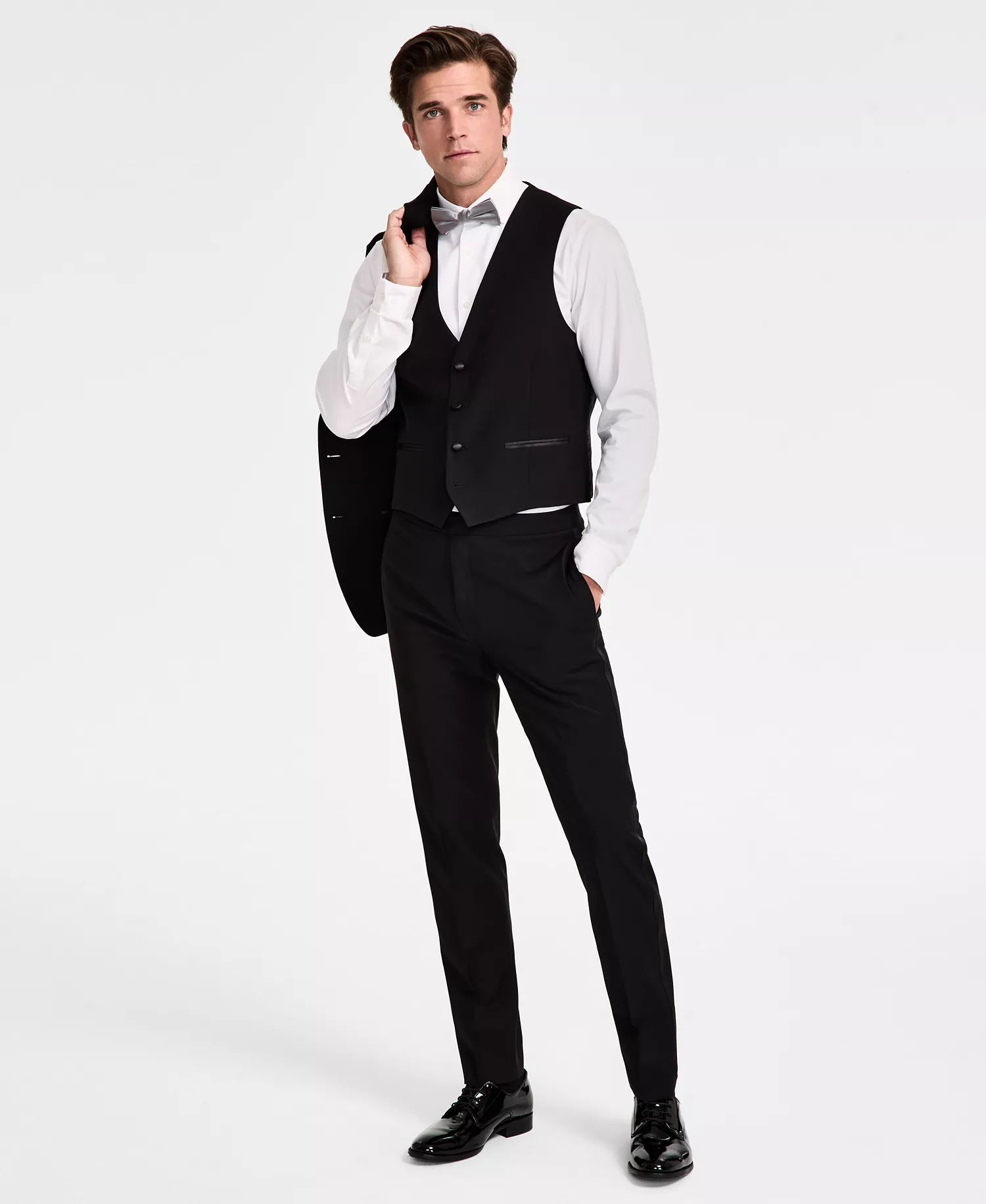 Men's Slim-Fit Wool-Blend Tuxedo Separates - Black - L