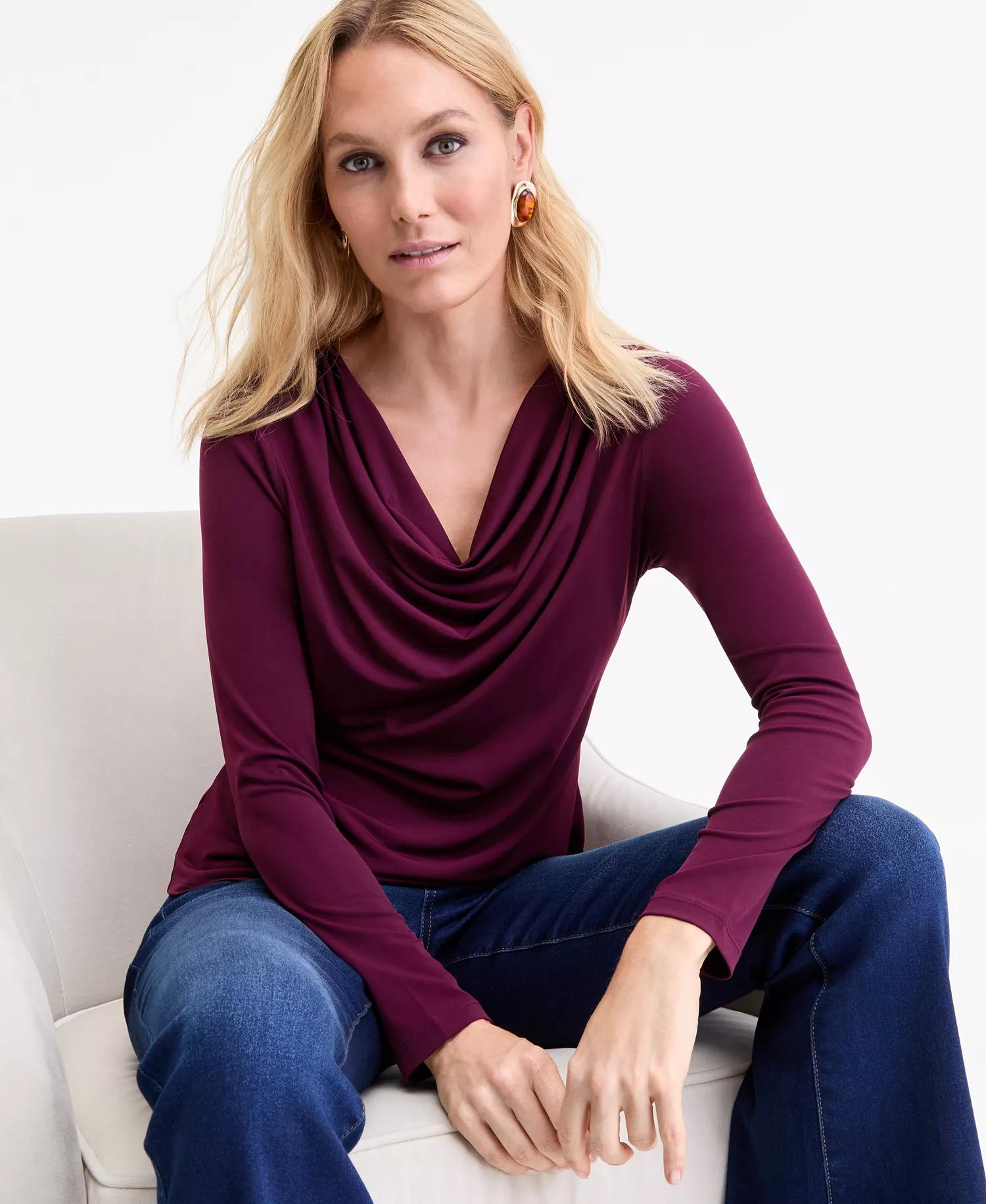 Women's Cowl-Neck Long-Sleeve Top, Macy's Exclusive - Berried Treasur - L